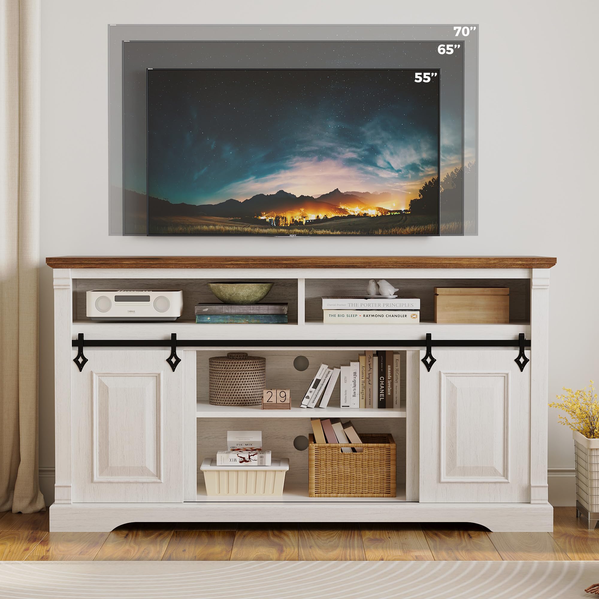 59" Farmhouse TV Stand with Sliding Barn Door