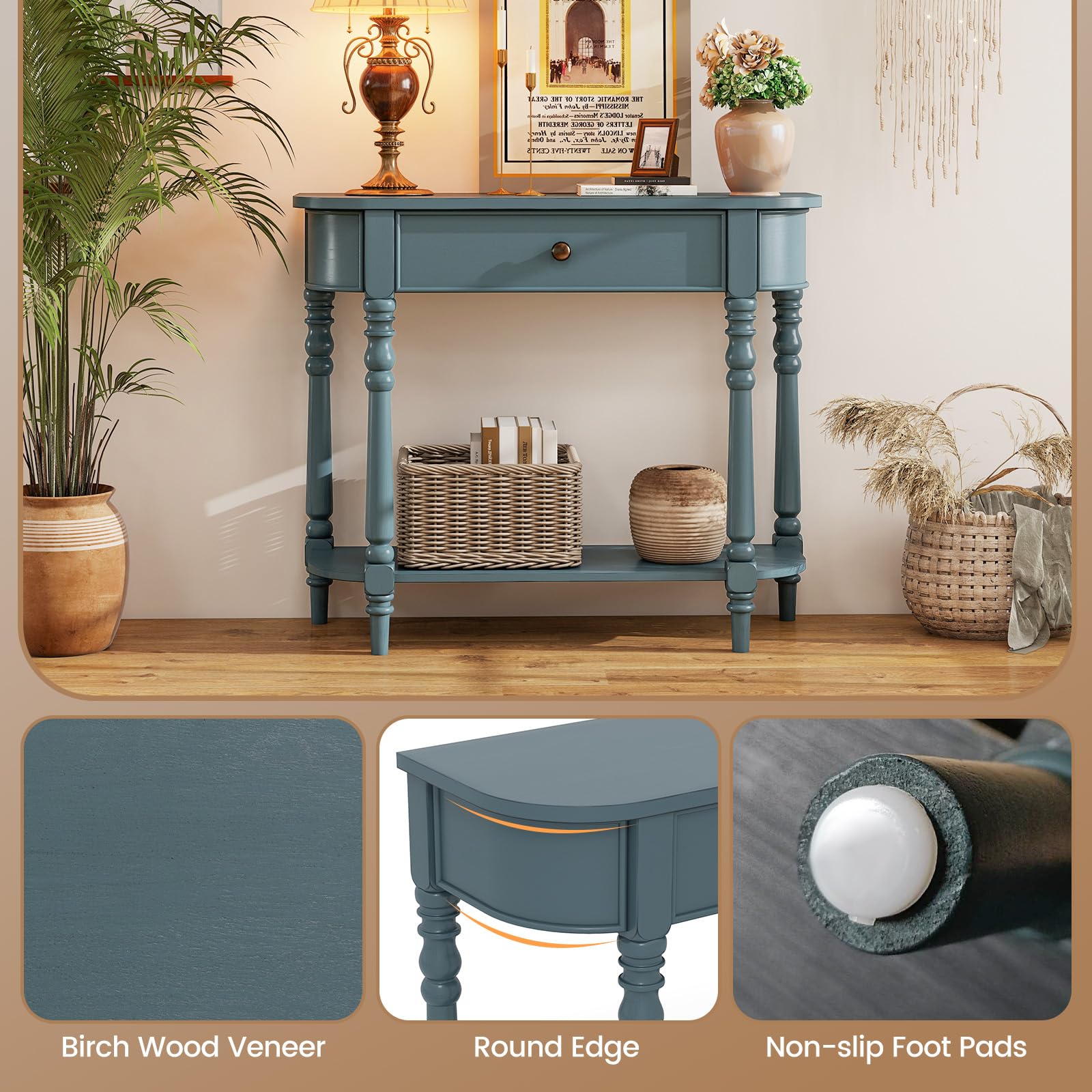 36" 2-Tier Console Table with Storage Drawer