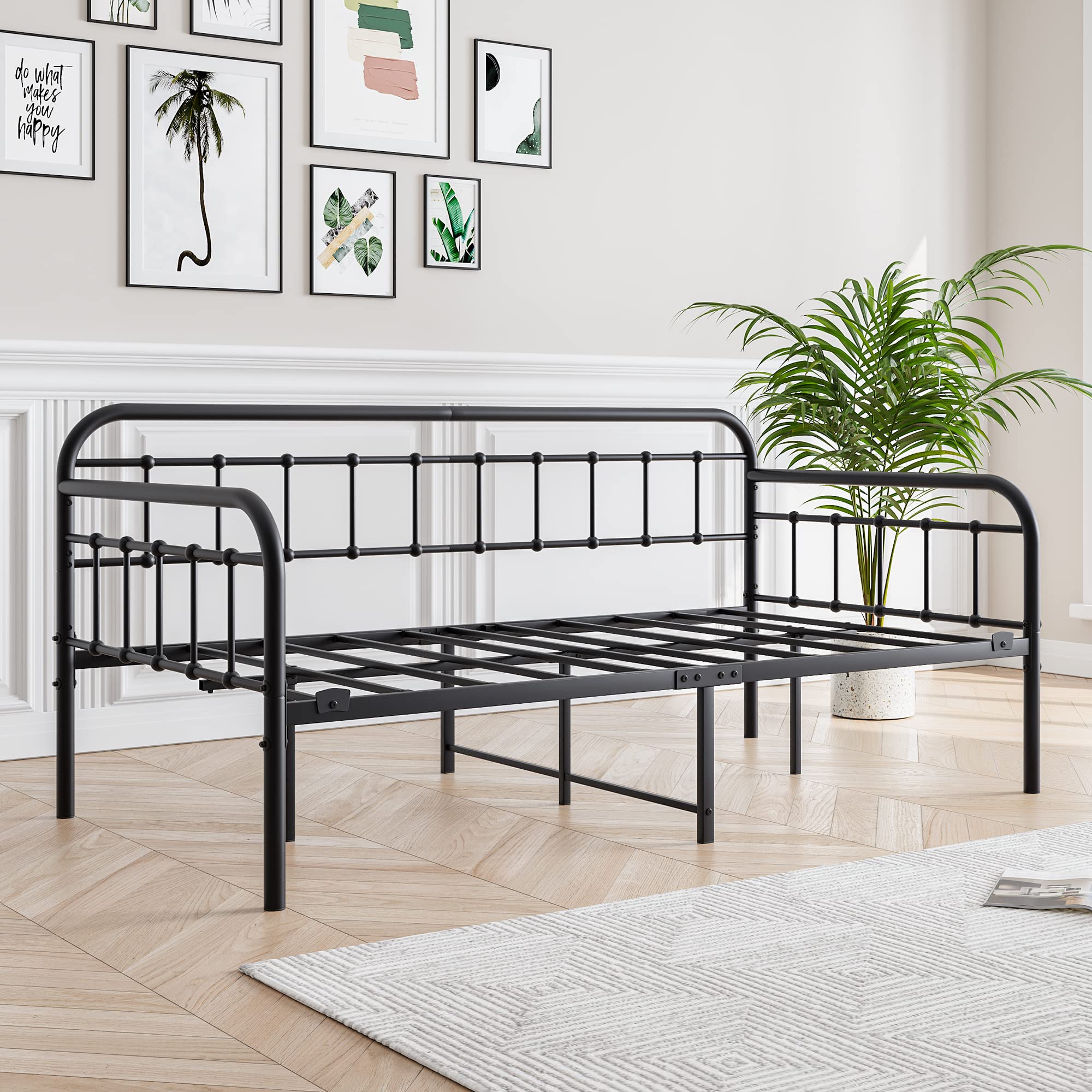 Metal Daybed Frame Twin Size with Steel Slats