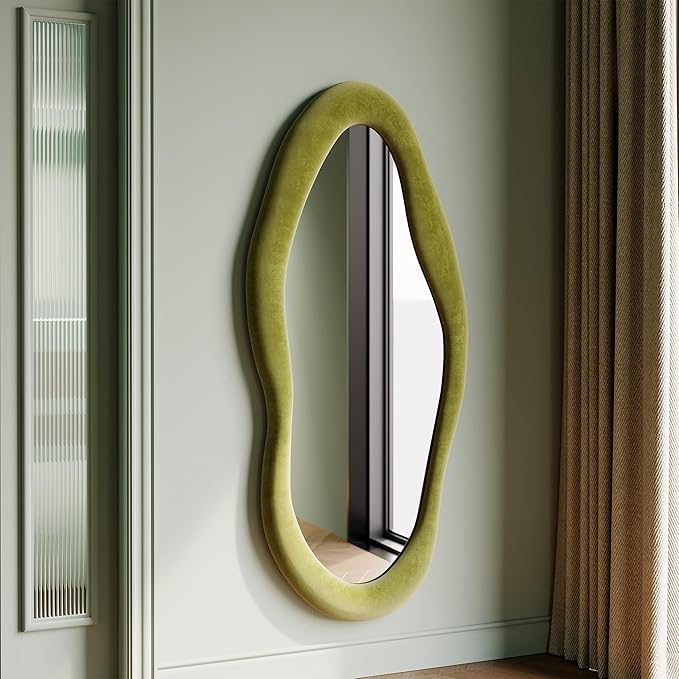 Full Length Wall Mirror 63" x 24" Flannel Wrapped Wooden Frame