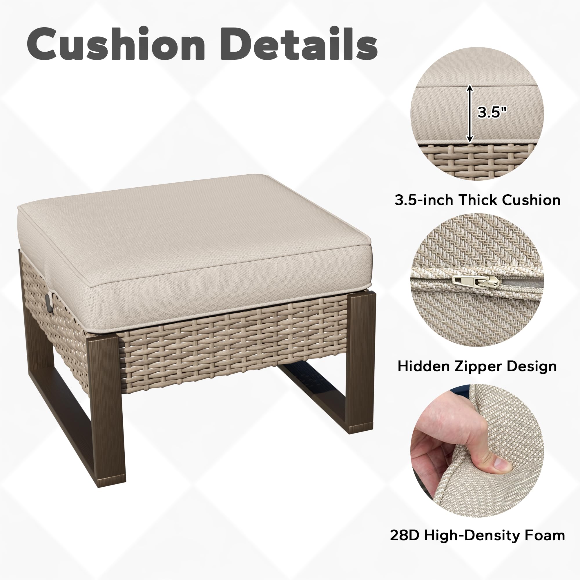 PE Rattan Ottoman Footstool Set with Removable Cushions
