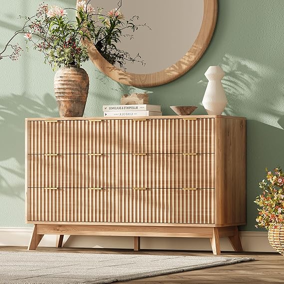 47 Inch Wide 6 Drawer Dresser with Fluted Design