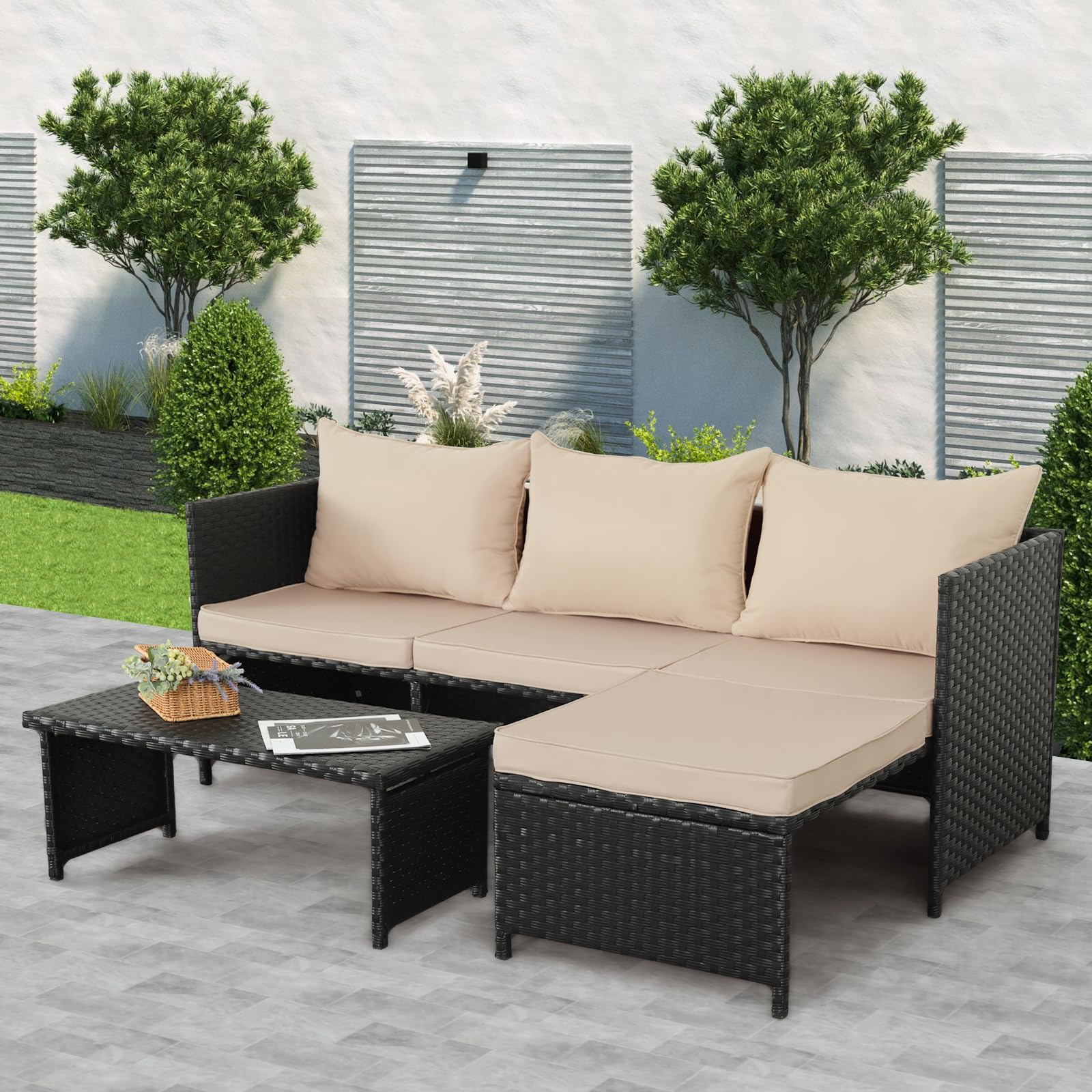 3-Piece Outdoor Patio Furniture Set with Cushions
