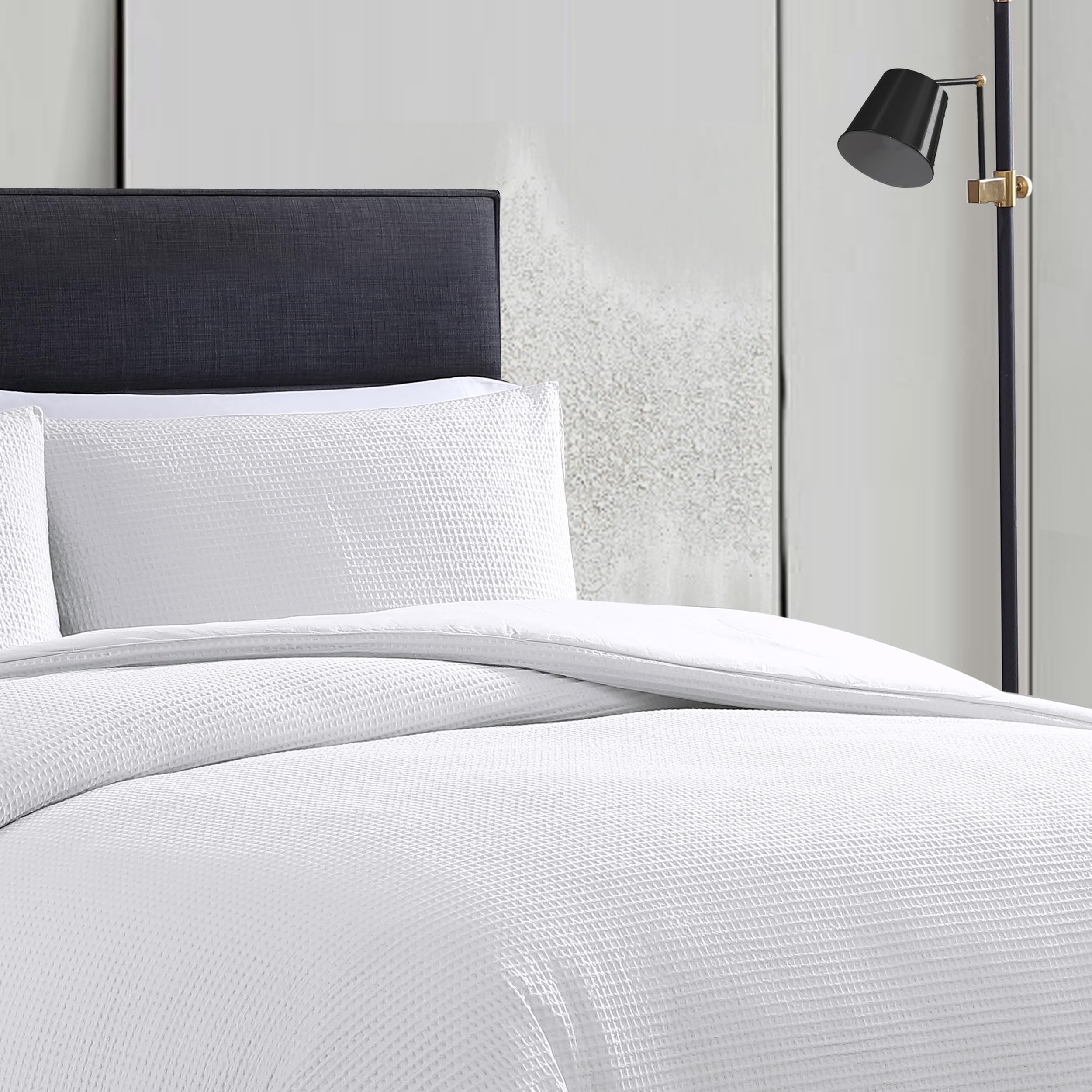 Waffle Pique Cotton Comforter Set Queen White
