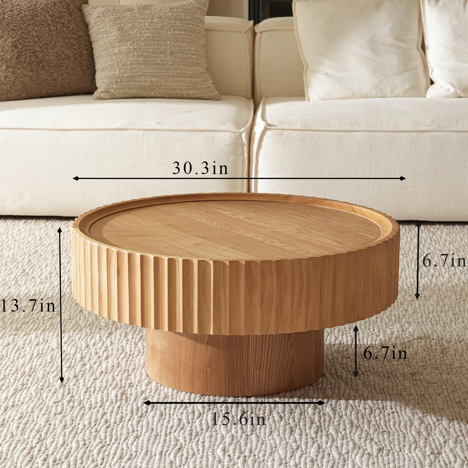 Round Fluted Drum Coffee Table with Storage