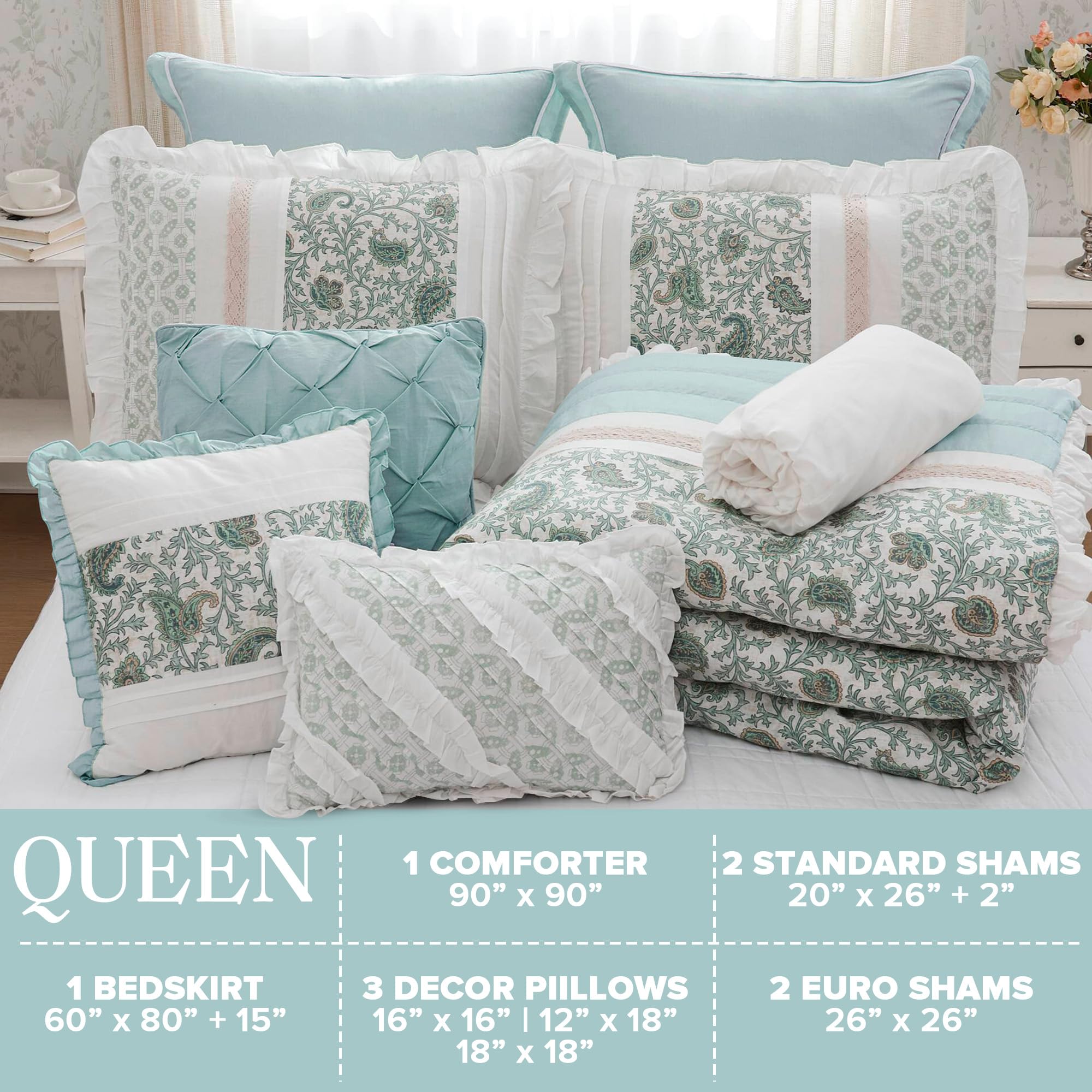 Cotton Percale Comforter Set Queen 9 Piece