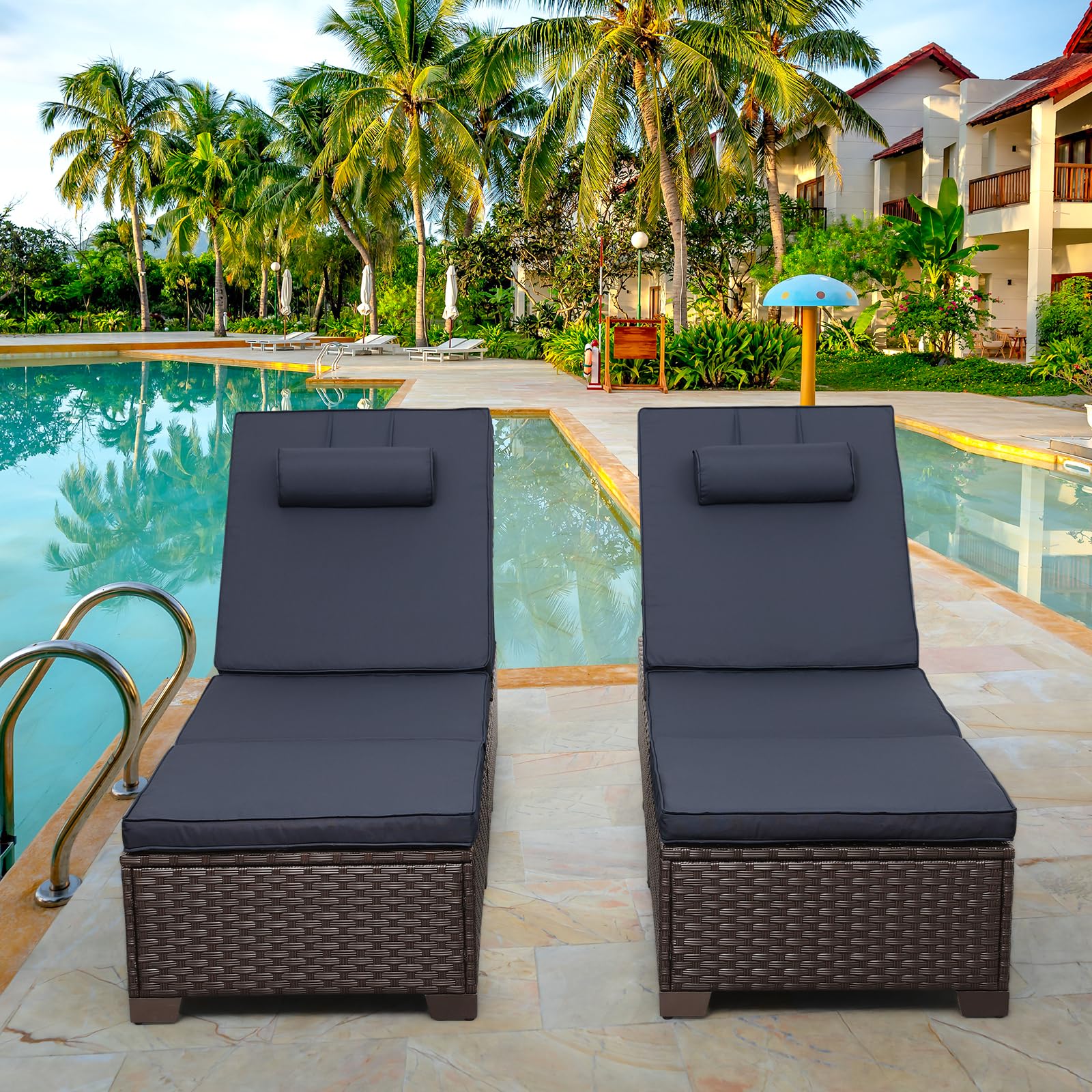 Outdoor Chaise Lounge Set of 2 with Adjustable Backrest