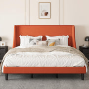Upholstered King Bed Frame with Wingback Headboard