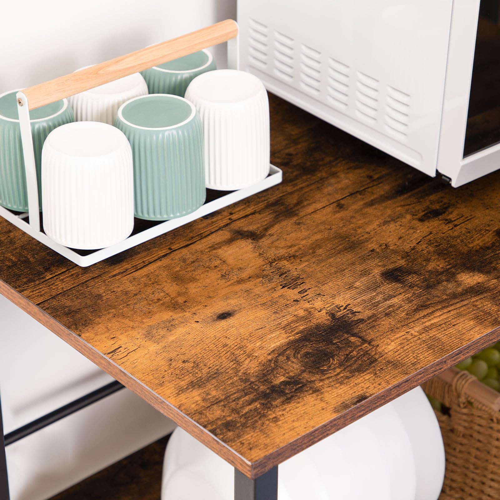 Kitchen Island with Wine Rack and Hooks