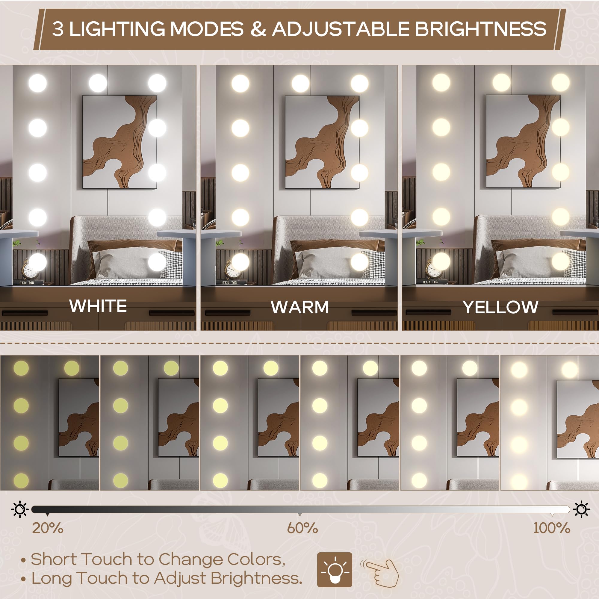 Corner Makeup Vanity Desk with Hollywood Mirror and Lights