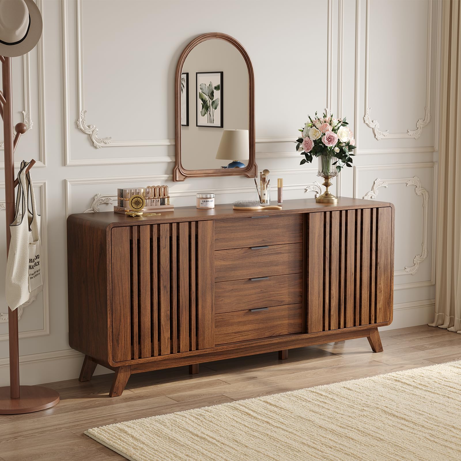 Mid Century Sideboard Buffet Cabinet with Sliding Doors