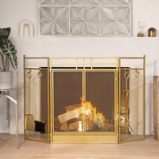 3-Panel Folding Fireplace Screen with Tools