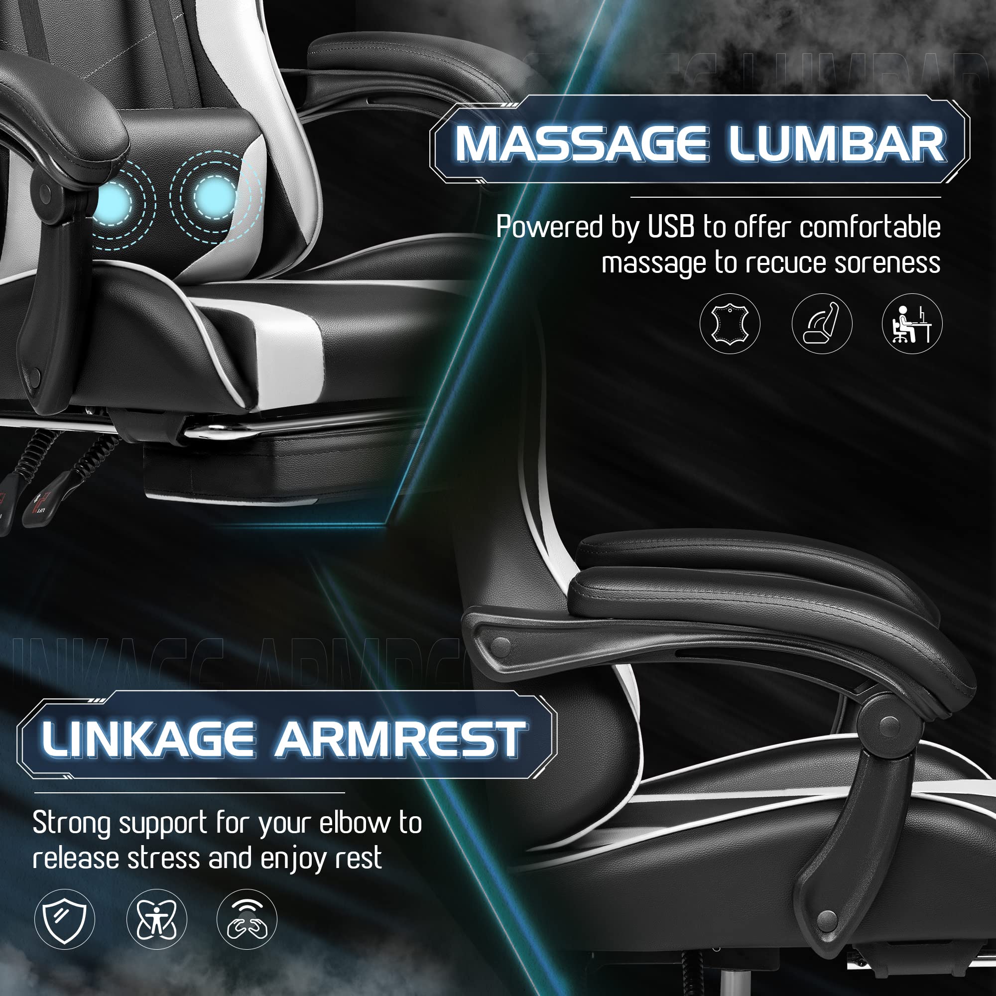 Ergonomic Gaming Chair with Footrest and Massage Lumbar Support