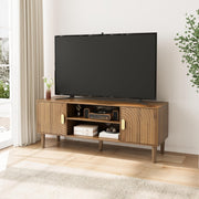 Walnut TV Stand with Line Groove Design - 47.2" Mid Century Modern Media Console