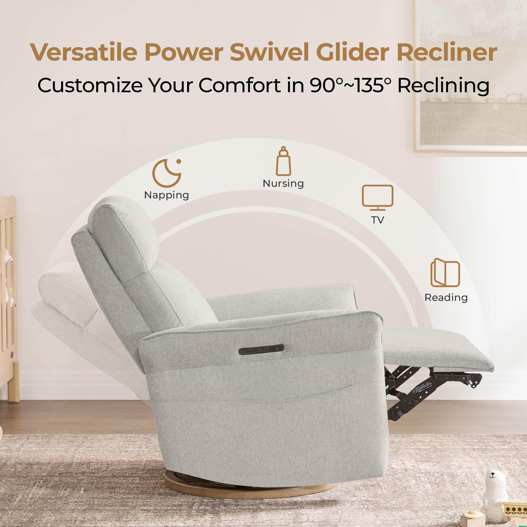 Triple-Motor Power Swivel Nursery Glider Recliner