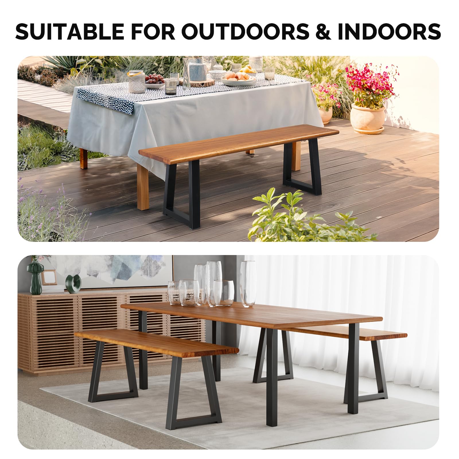 Outdoor Bench with Metal Legs Rustic Wood