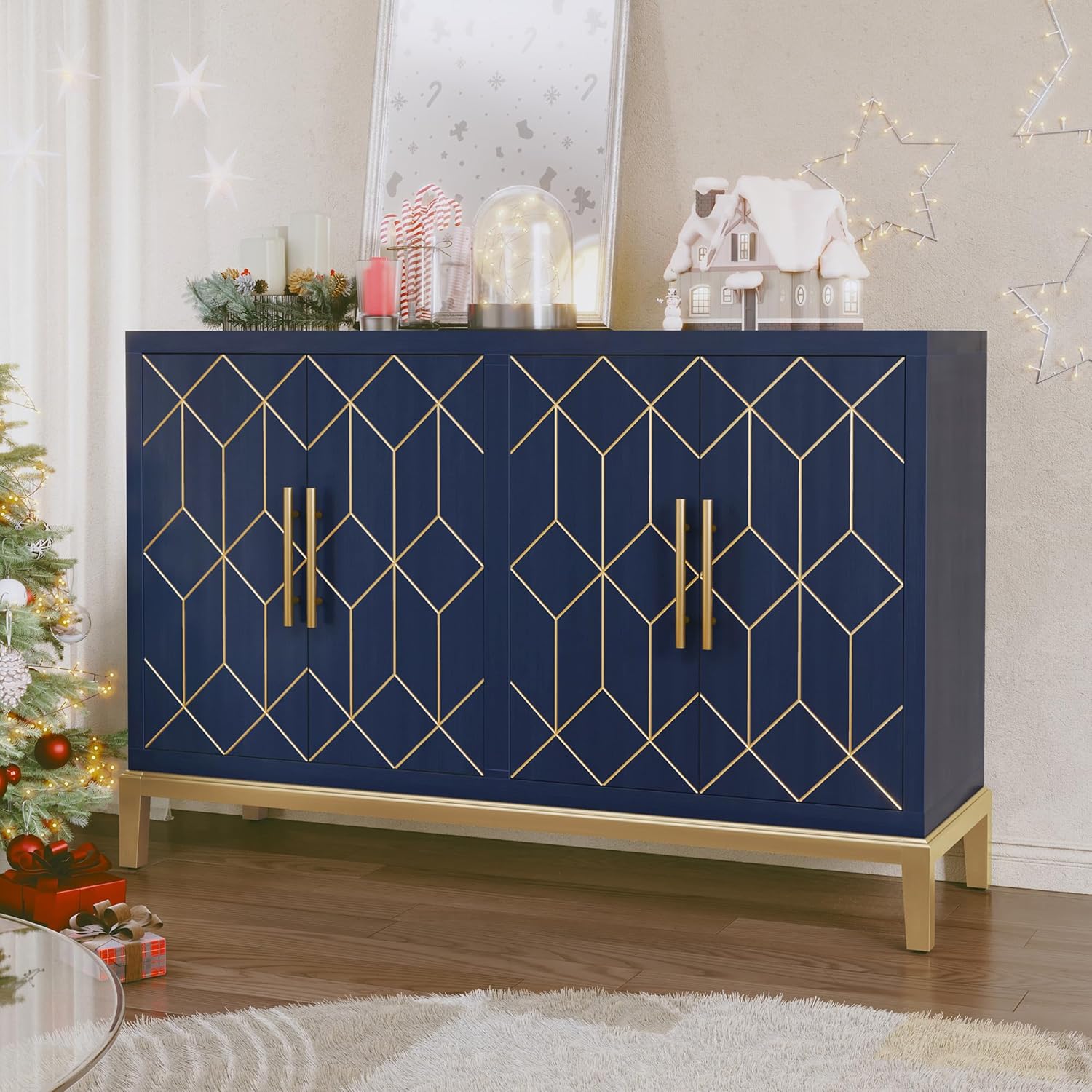 4-Door Buffet Cabinet with Gold Trim