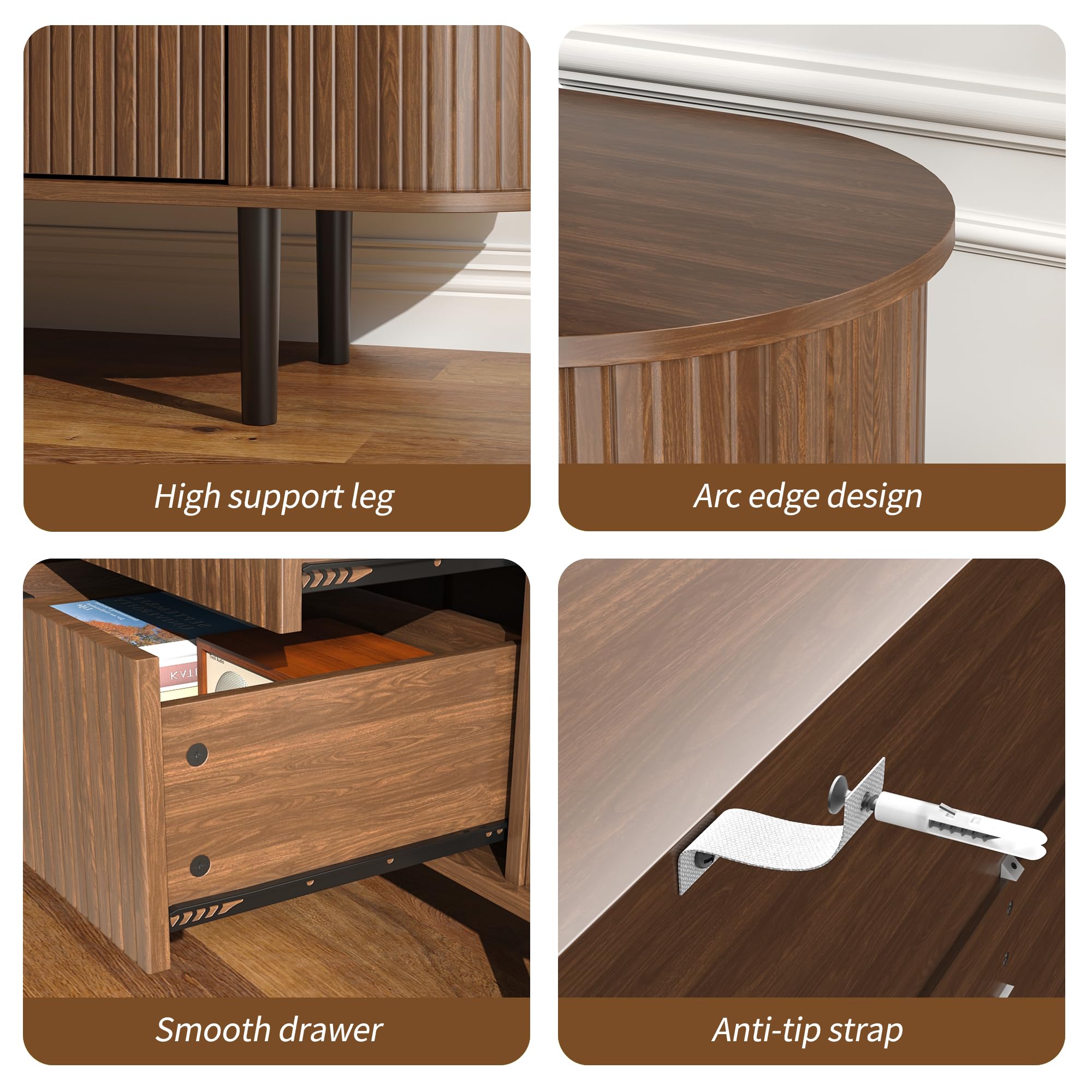 Fluted 6 Drawer Dresser 63" Wide with Metal Handles