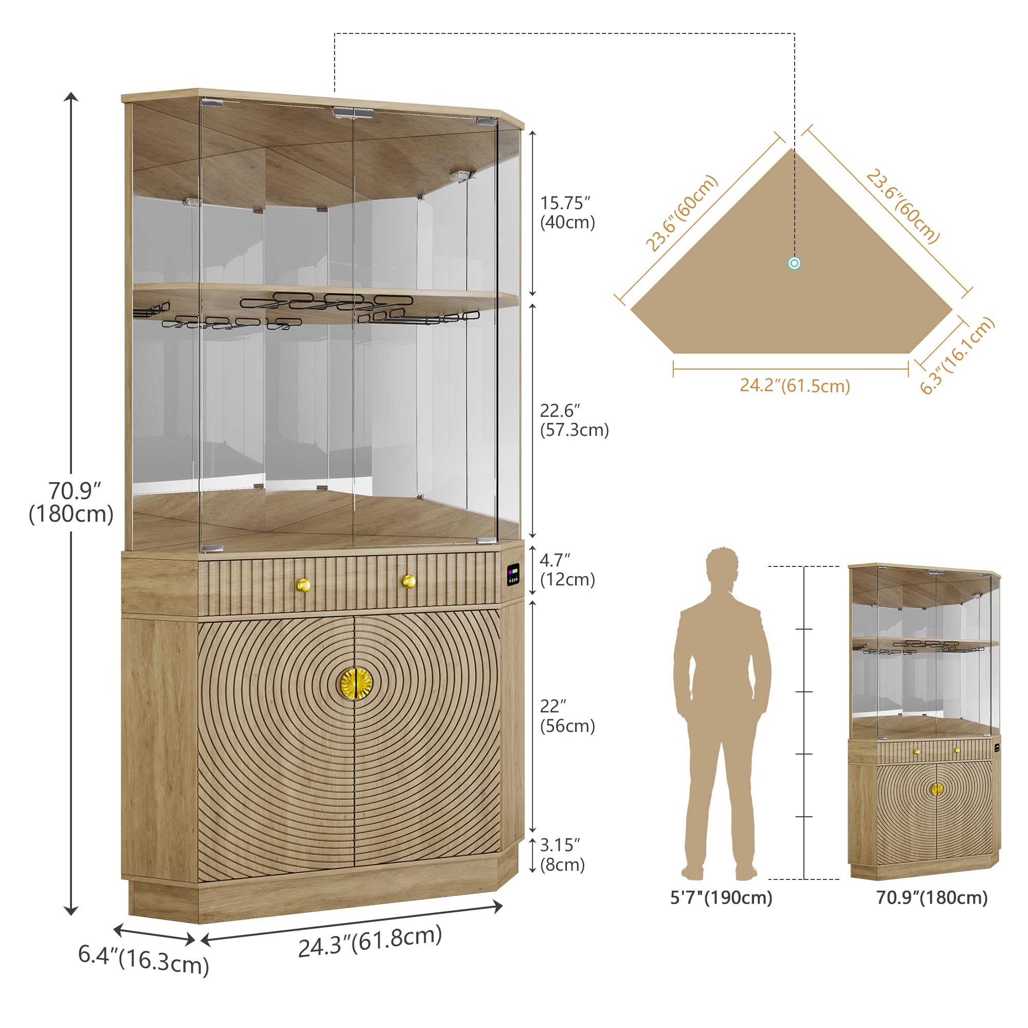 71" RGB LED Corner Bar Cabinet with Motion Sensor