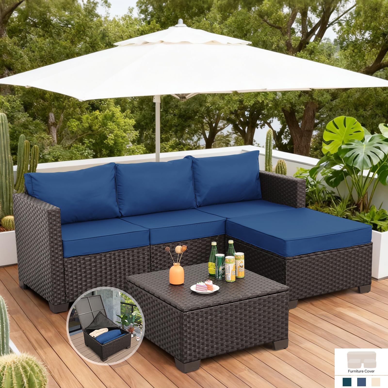3-Piece Outdoor Sectional Sofa Set with Storage Table