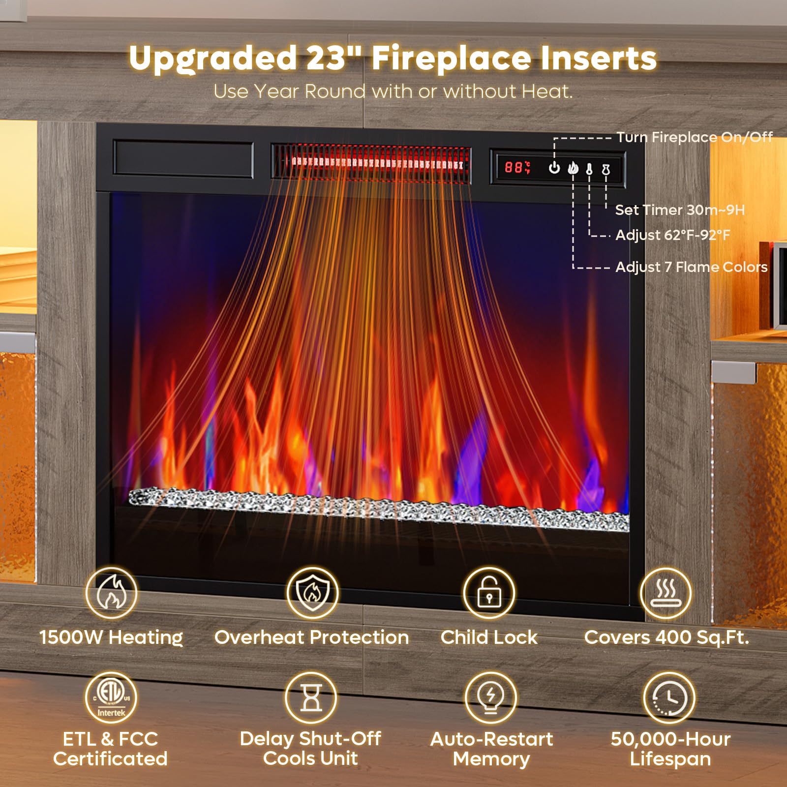 63" Fireplace TV Stand with RGB LED