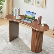 Curved Wooden Computer Desk with Fluted Legs