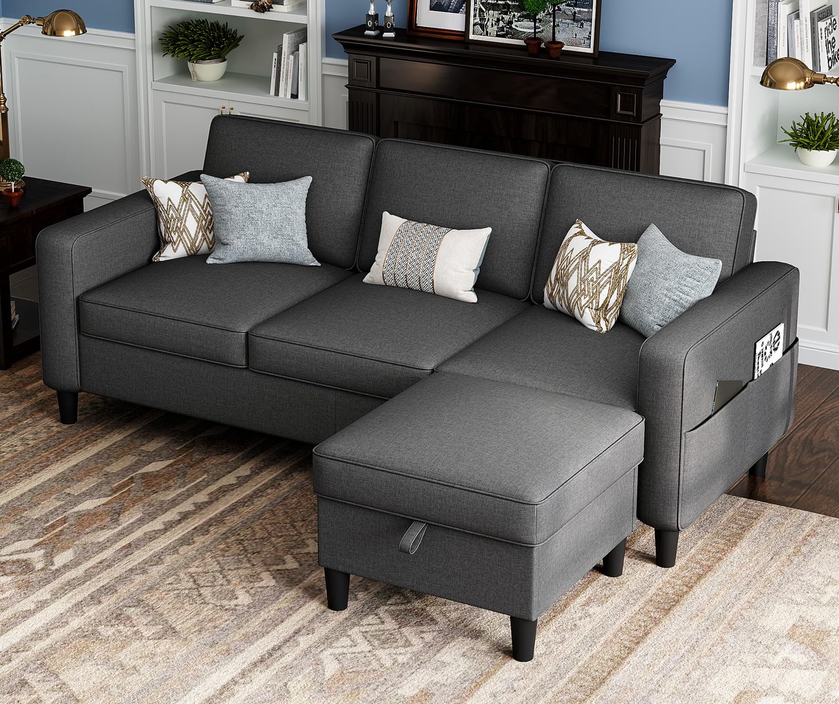 3-Seater L-Shaped Sectional Sofa with Storage Ottoman