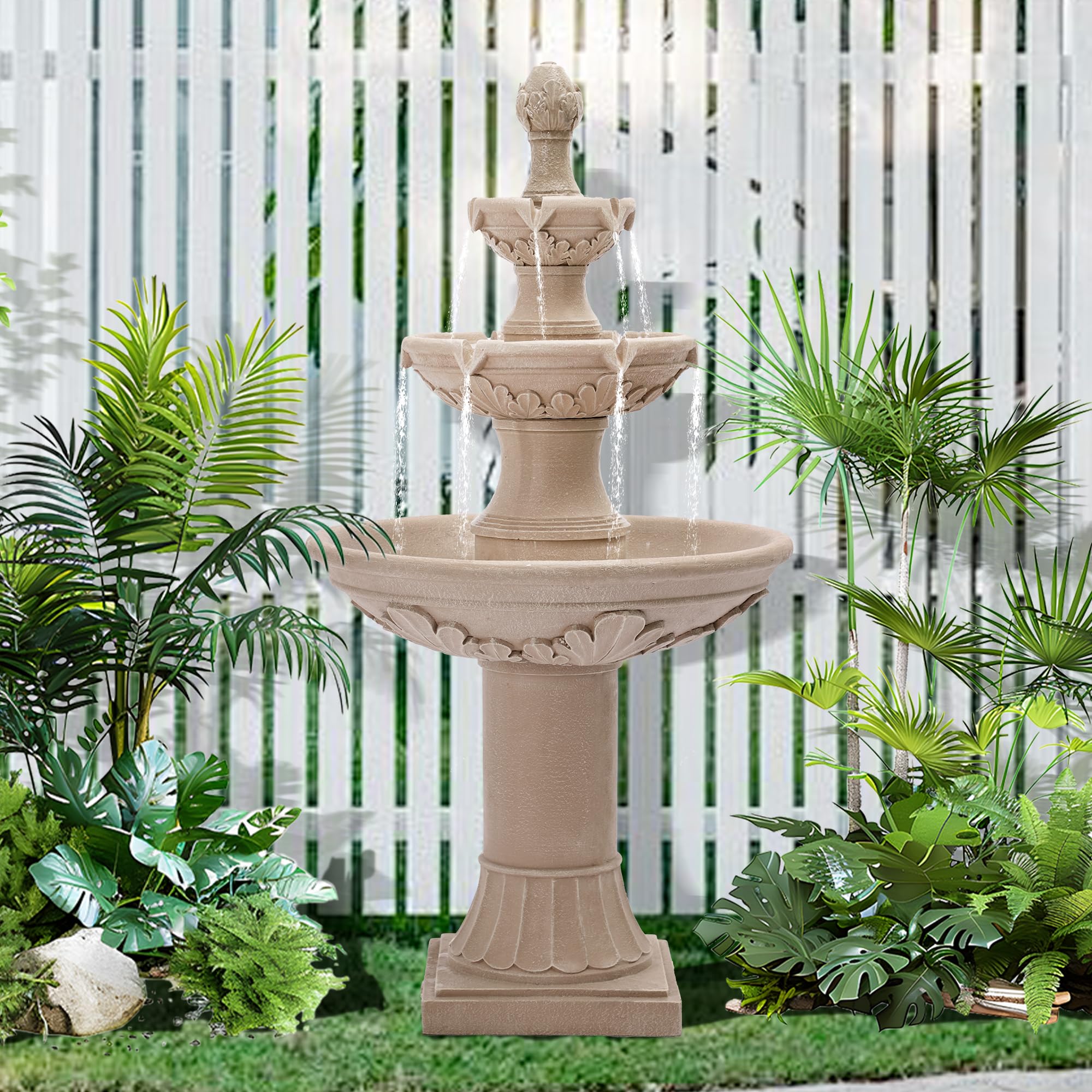 3-Tier Pineapple Water Fountain 48.4" White Resin