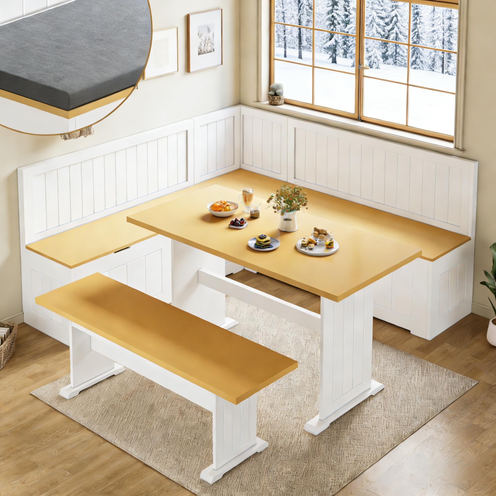 L-Shaped Corner Breakfast Nook Dining Set with Storage