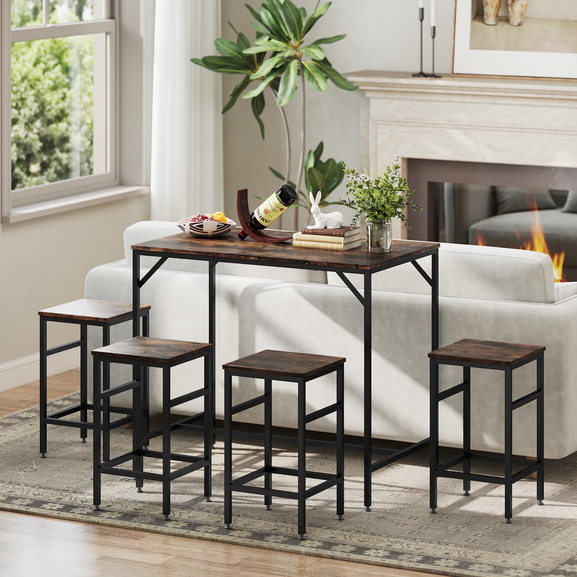 5-Piece Industrial Bar Table Set with Stools