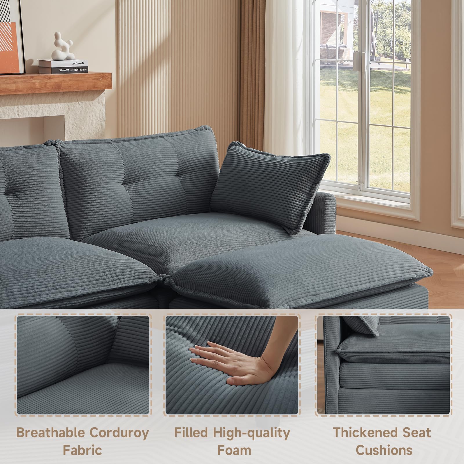 111.5" U-Shaped Modular Sectional Sofa with Ottomans