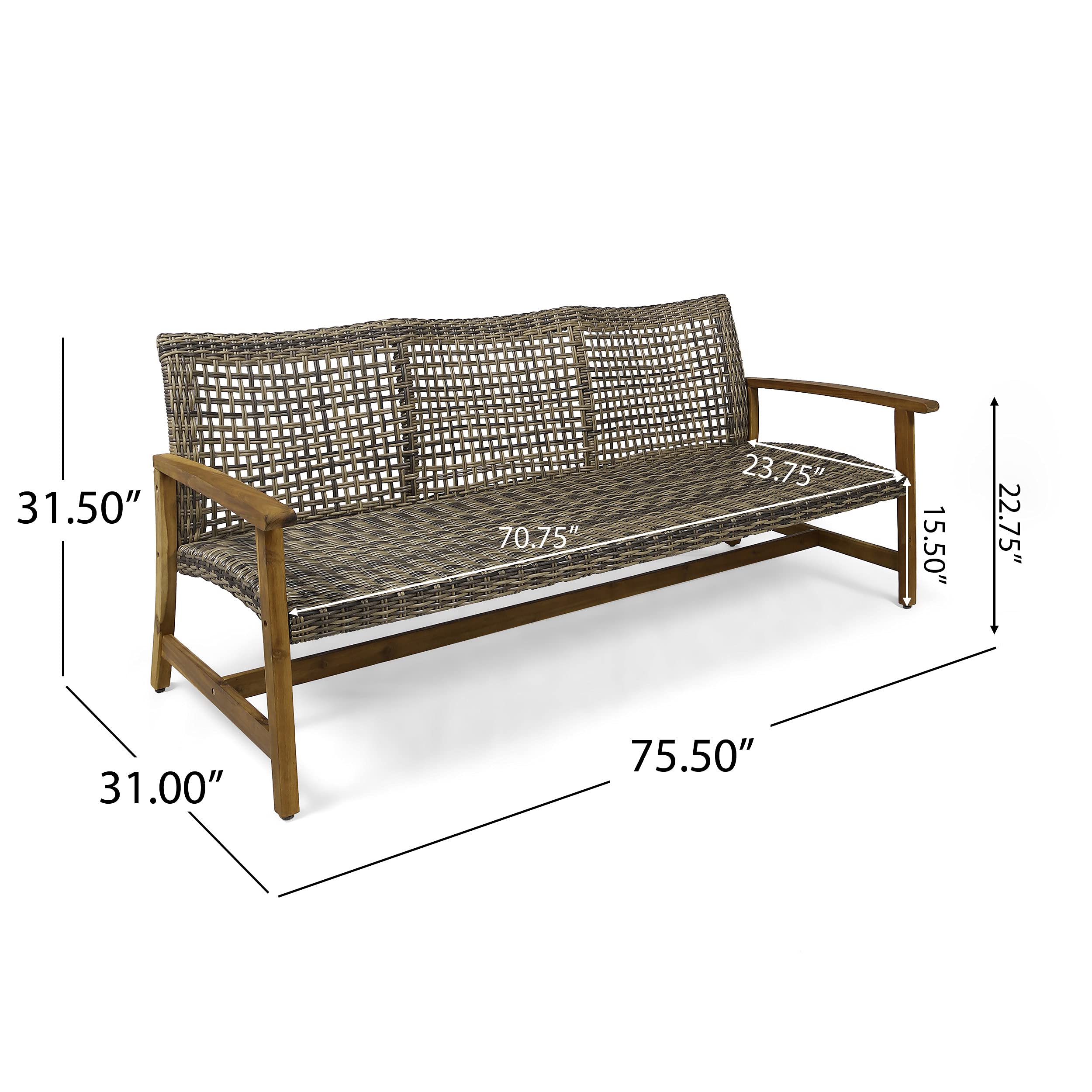 Marcia Outdoor Wicker Sofa with Acacia Wood Frame