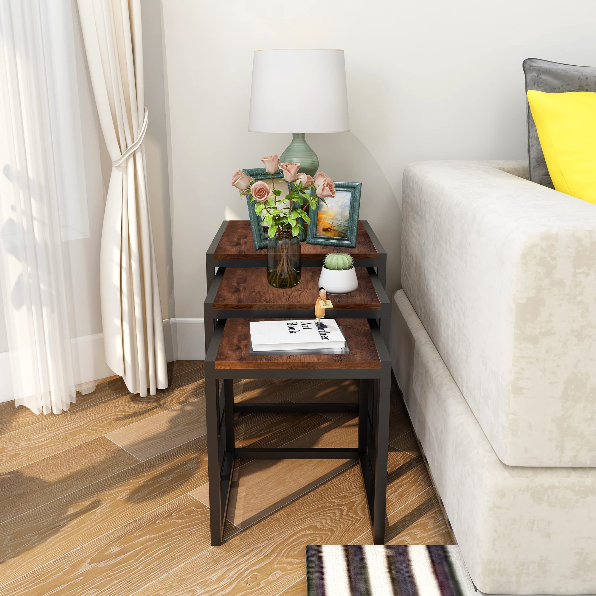 Nesting Table Set of 3 with Metal Frame