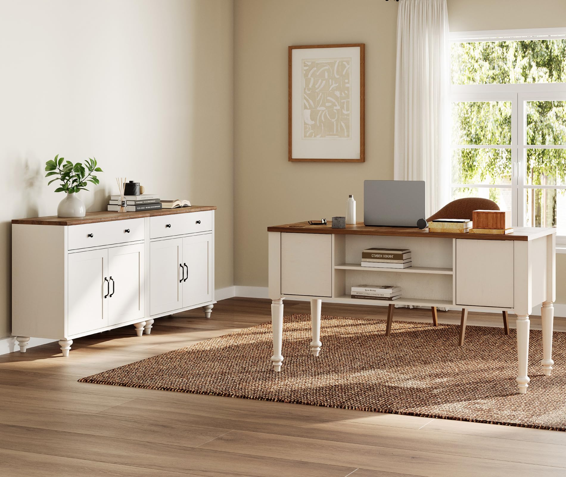 56" Executive Desk with Charging Station and File Cabinet Set