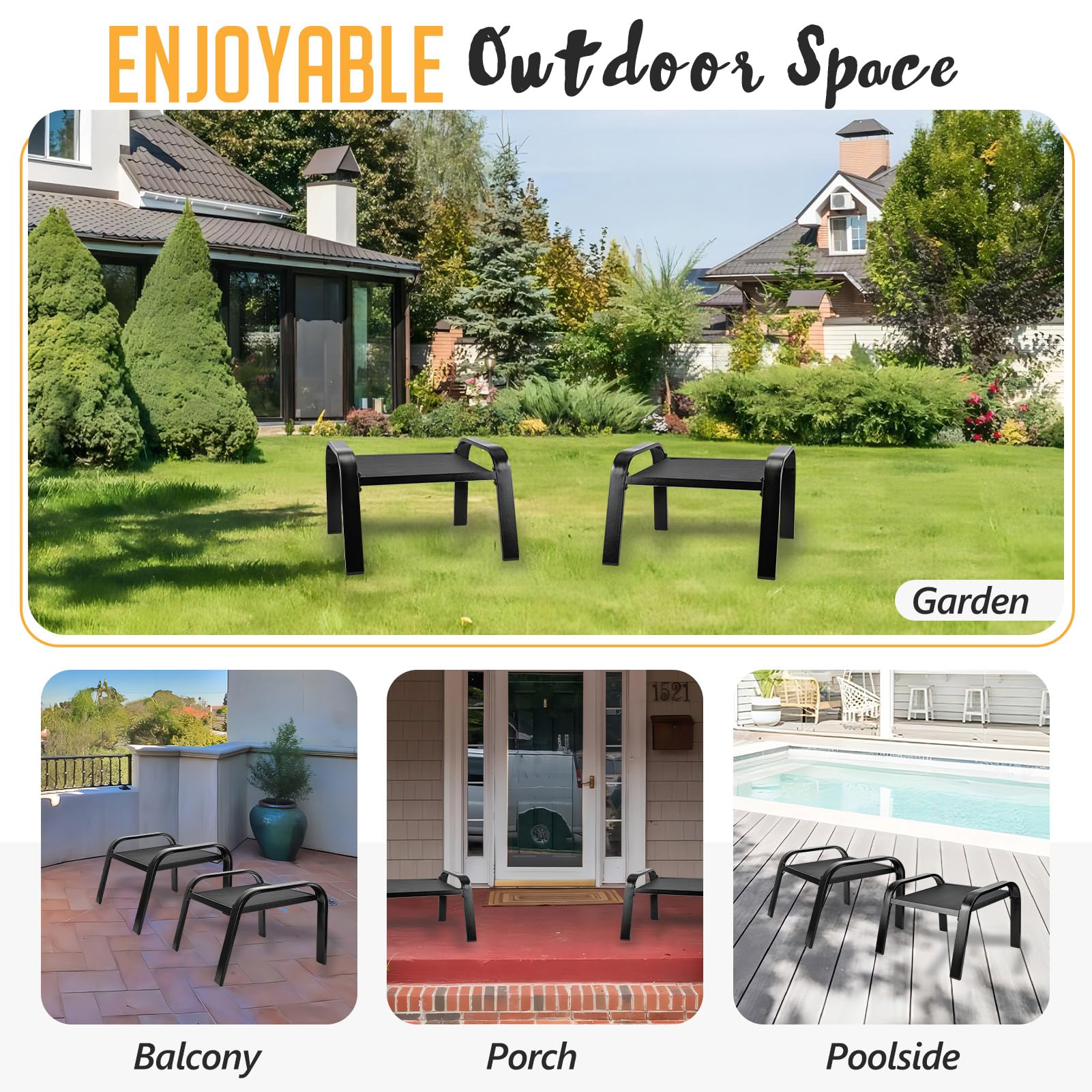 Outdoor Patio Ottoman Set 2 Piece Black