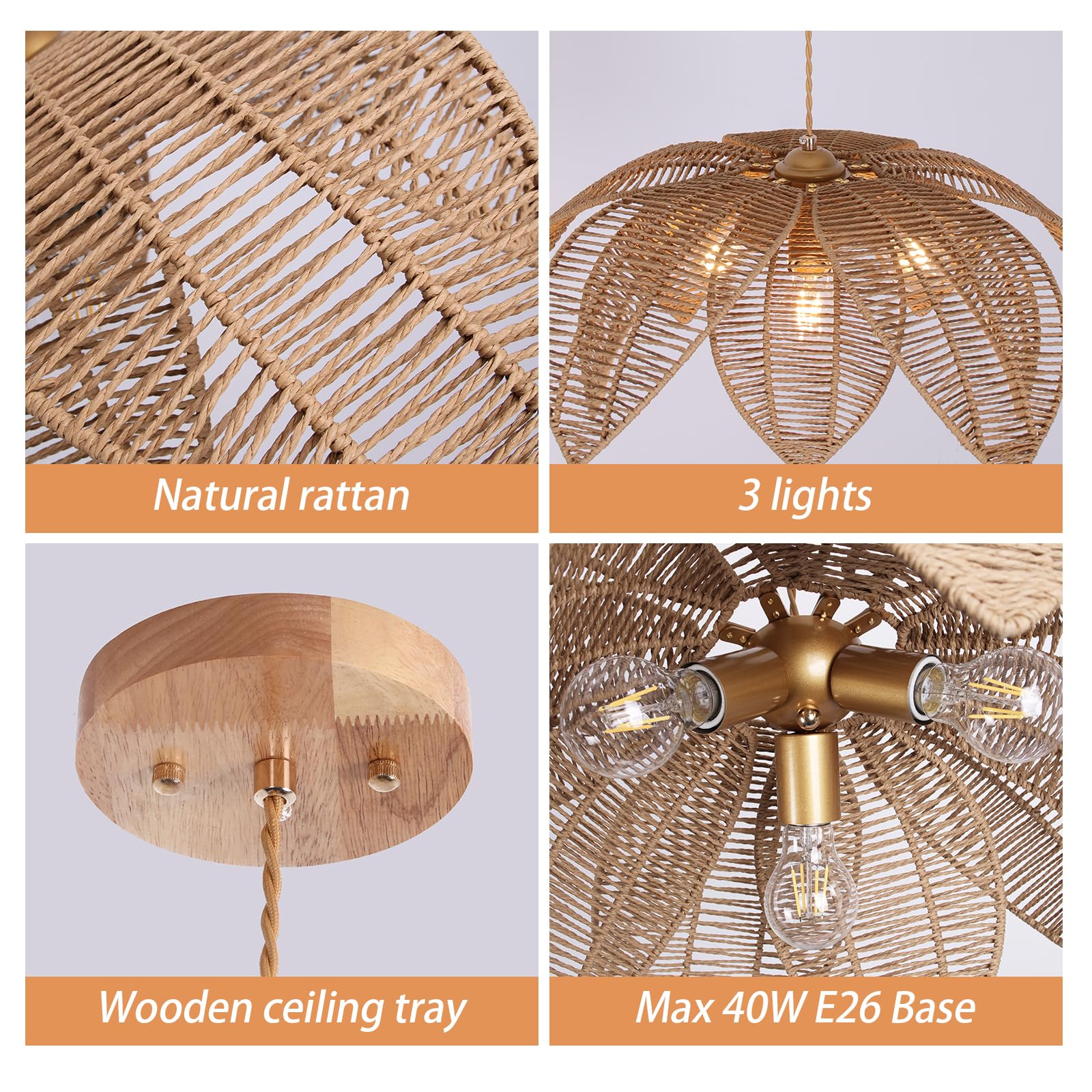 3-Light Rattan Chandelier