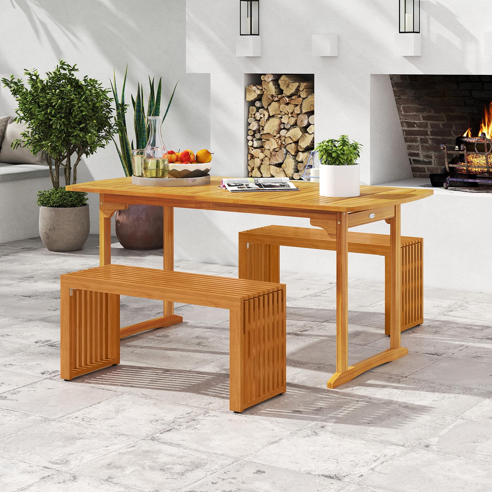 Acacia Wood Patio Bench 36 Inch Outdoor Seating