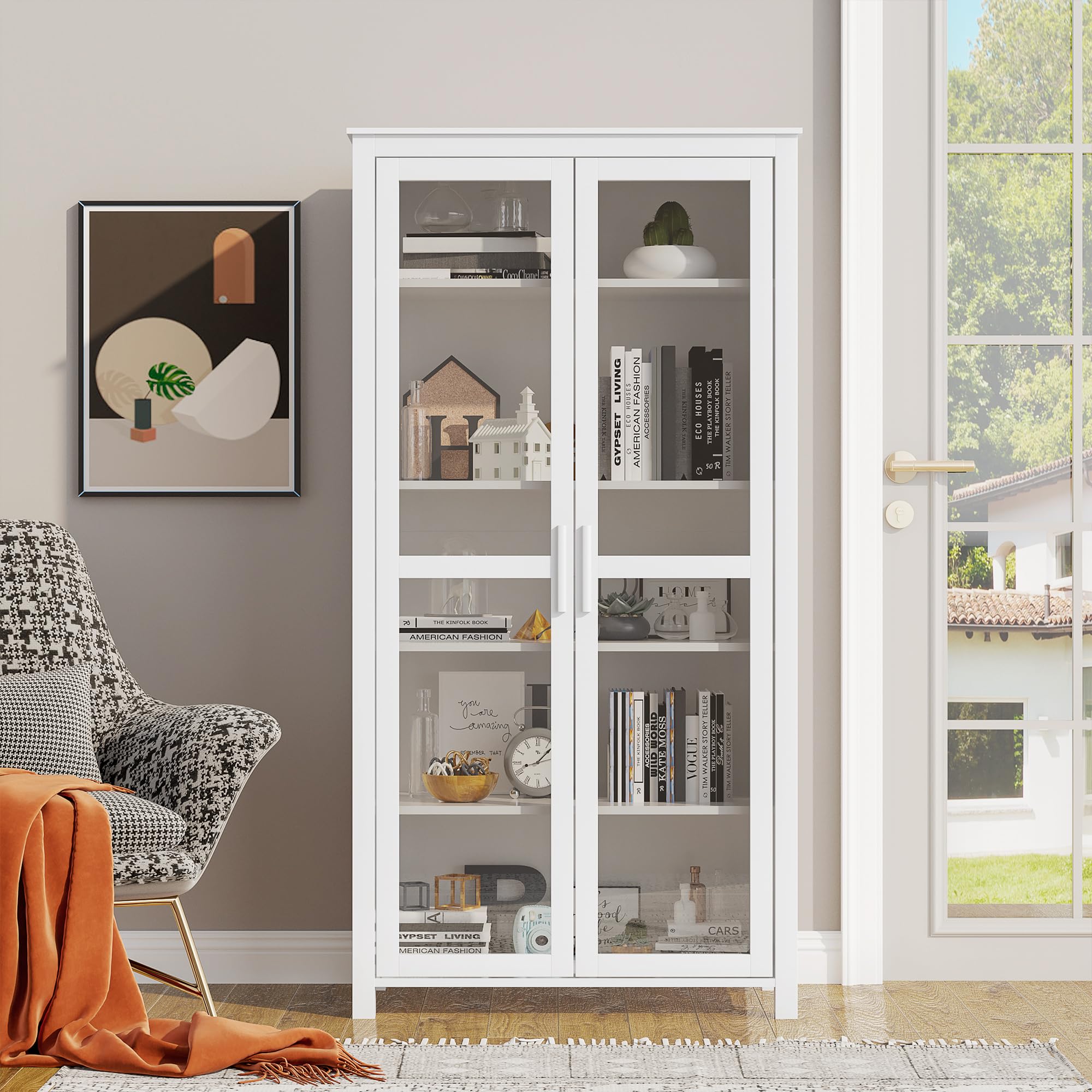 Kitchen Pantry Cabinet with Glass Doors
