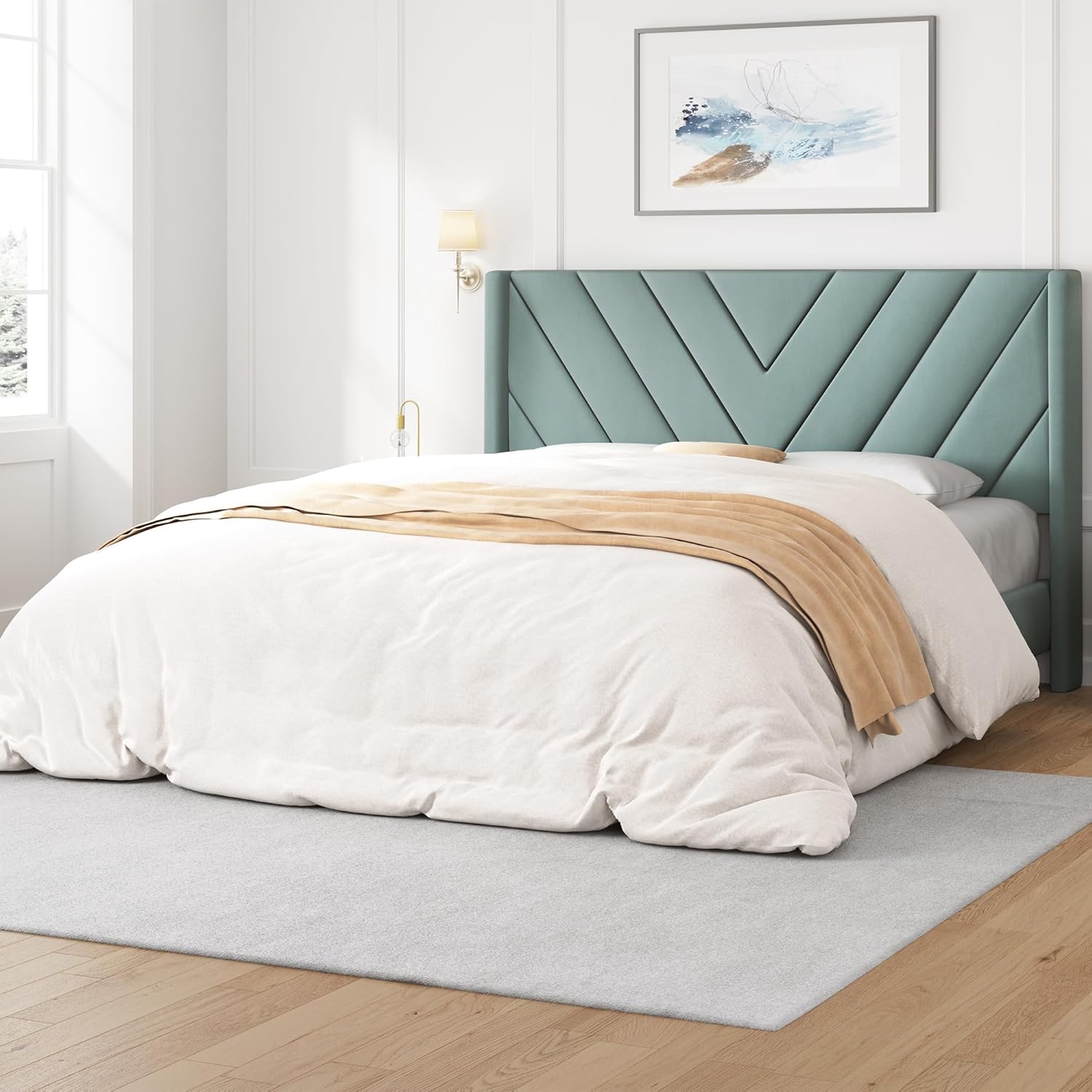 Queen Upholstered Platform Bed Frame with Tufted Wingback Headboard