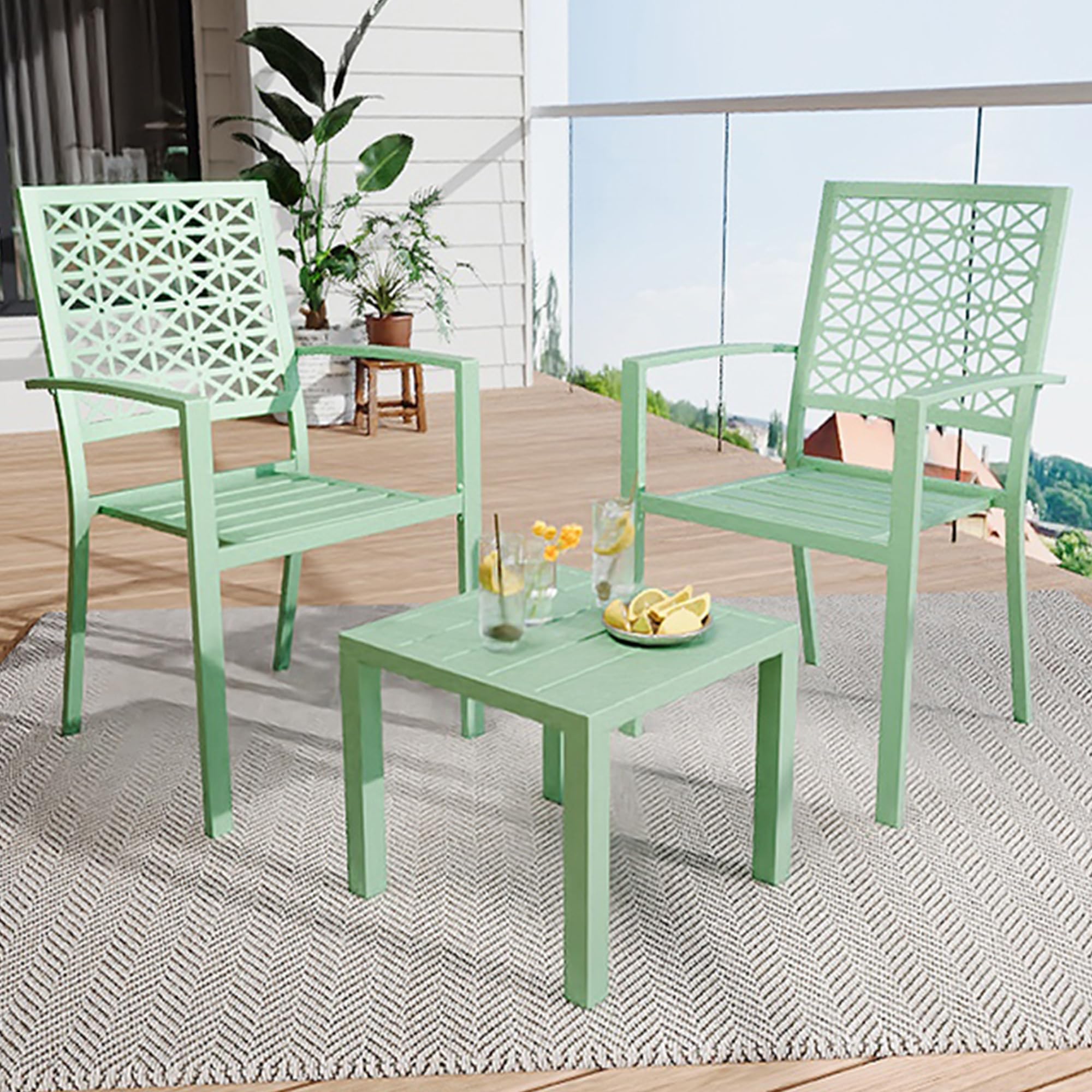 3-Piece Patio Bistro Set with Stackable Chairs