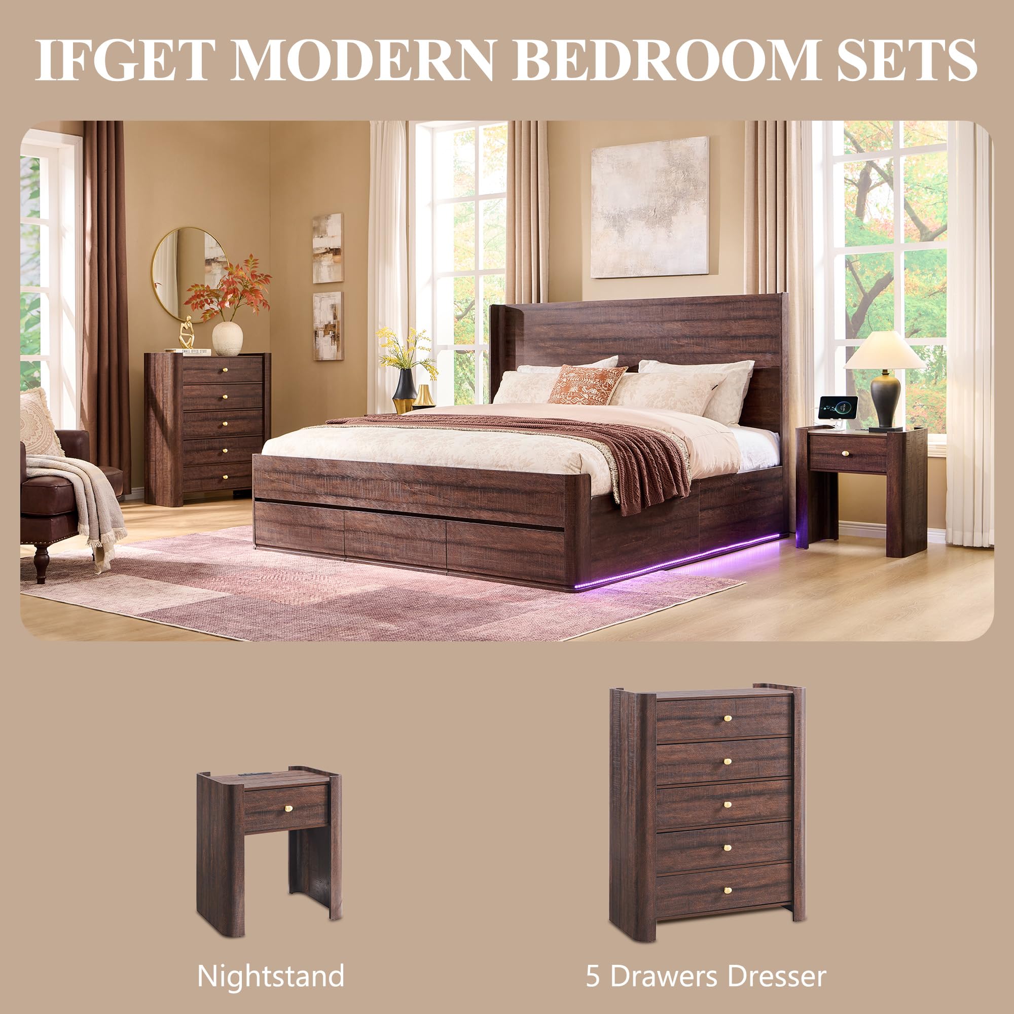 Modern 5 Drawer Dresser with Curved Profile Design