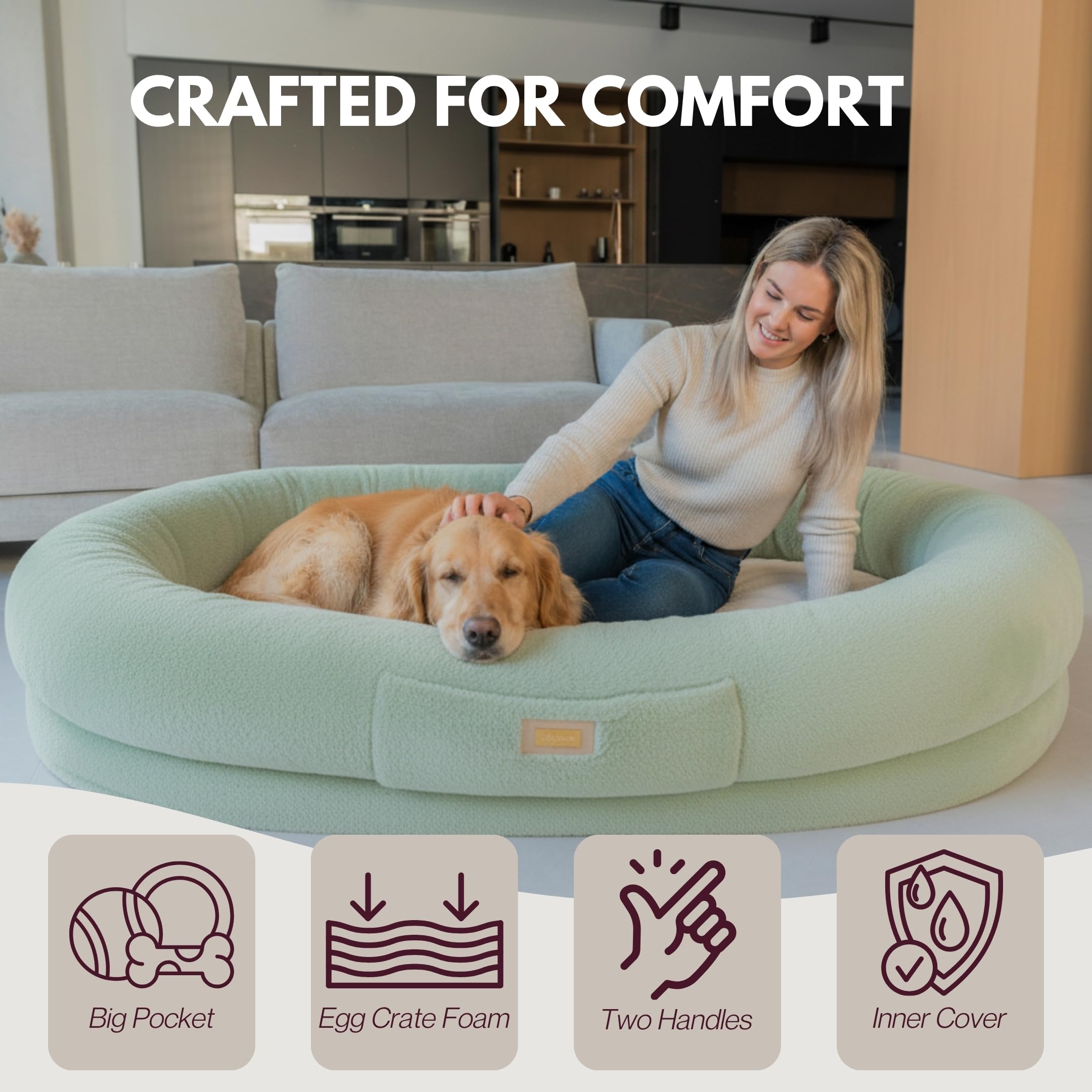 Human Dog Bed Extra Large Cozy Lounger with Plush Fabric & Egg Crate Foam