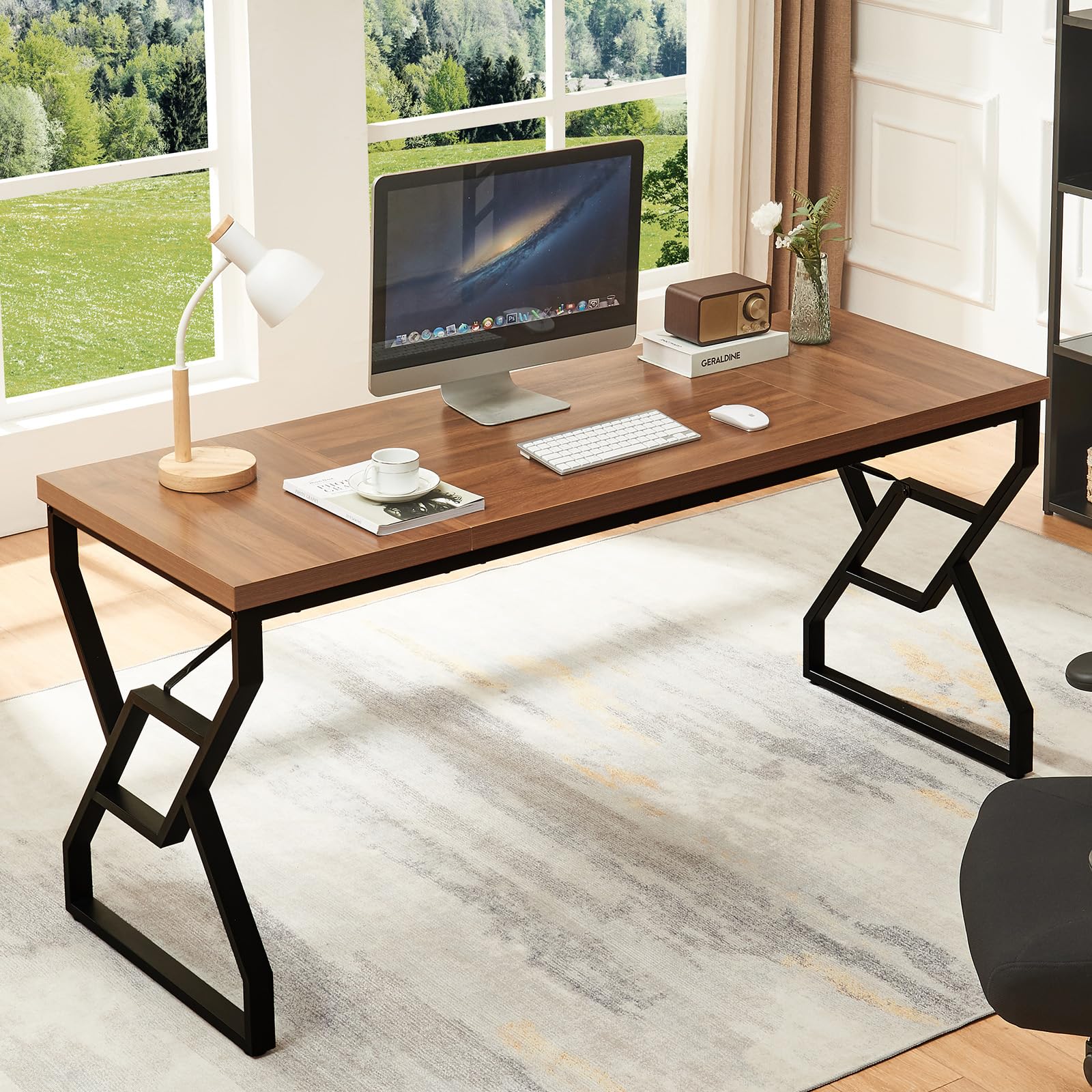 63-Inch Executive Desk with Engineered Wood and Metal Frame