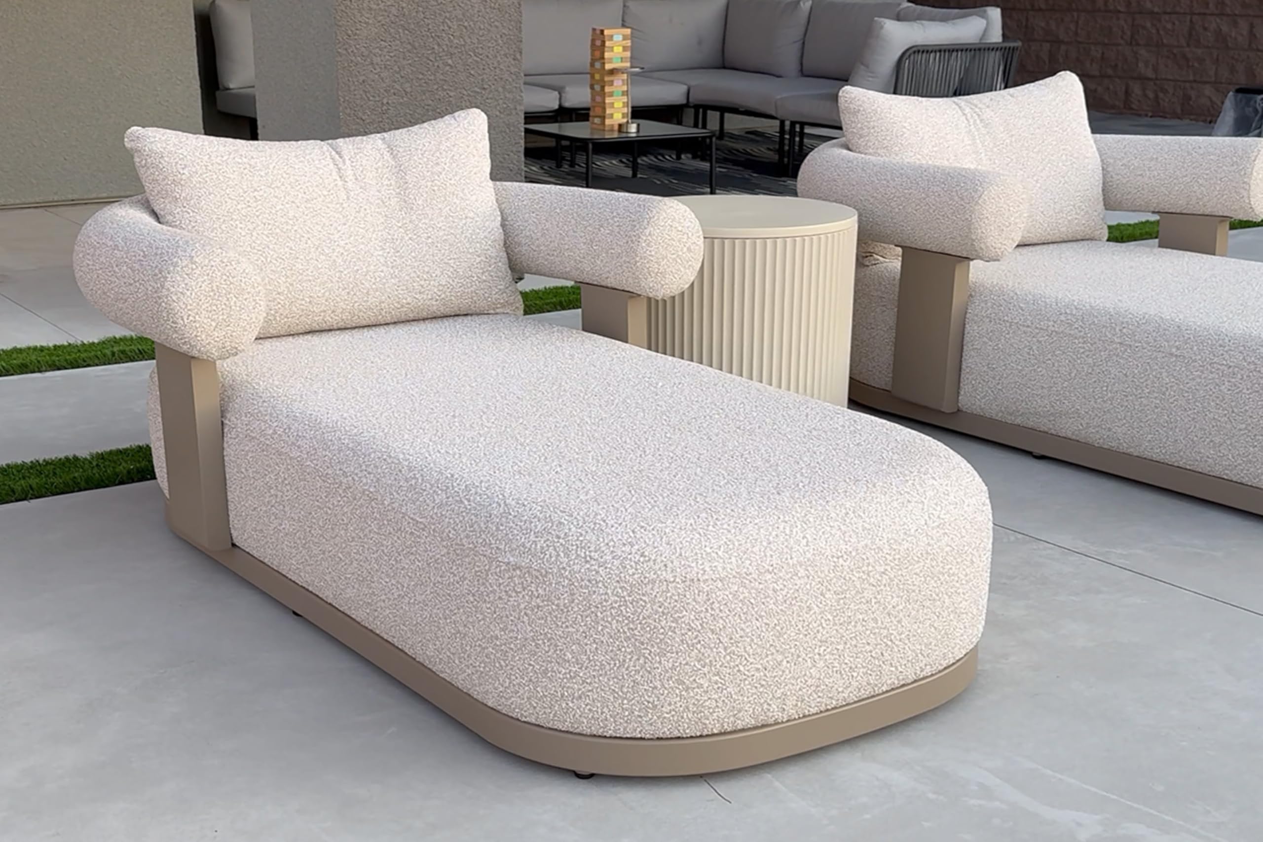 Outdoor Chaise Lounge Chair with Lumbar Pillow and Armrest