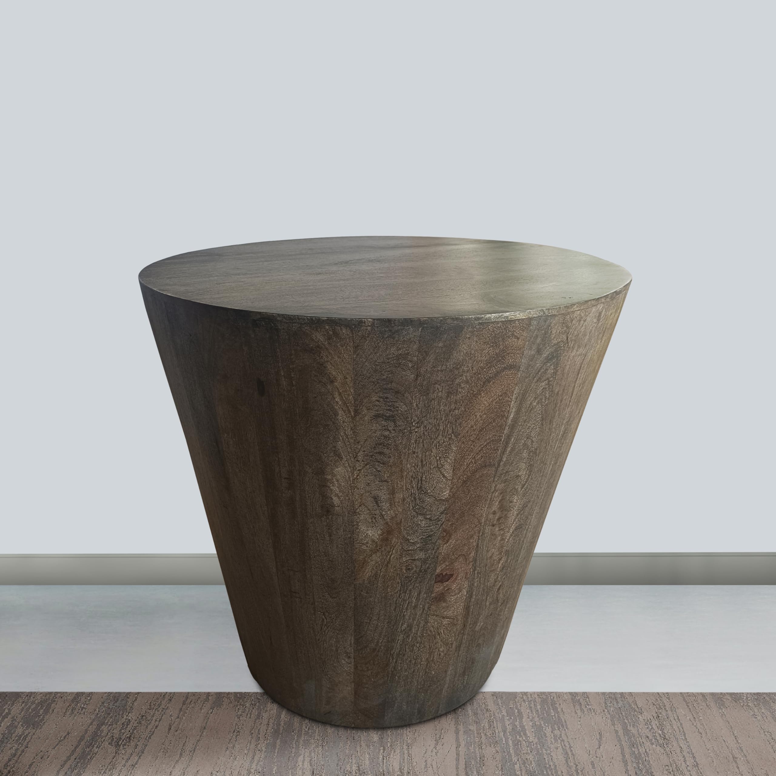 Round Drum Side Table Distressed Gray Mango Wood