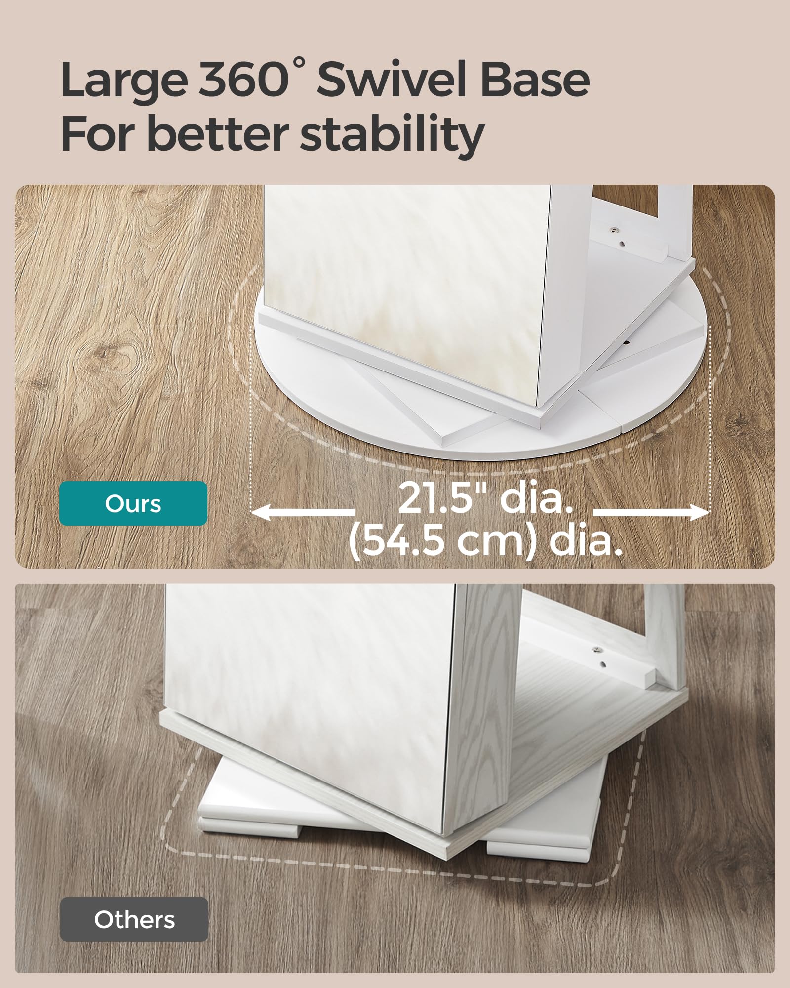 LED Lockable Mirror Jewelry Cabinet with 360° Swivel Stand