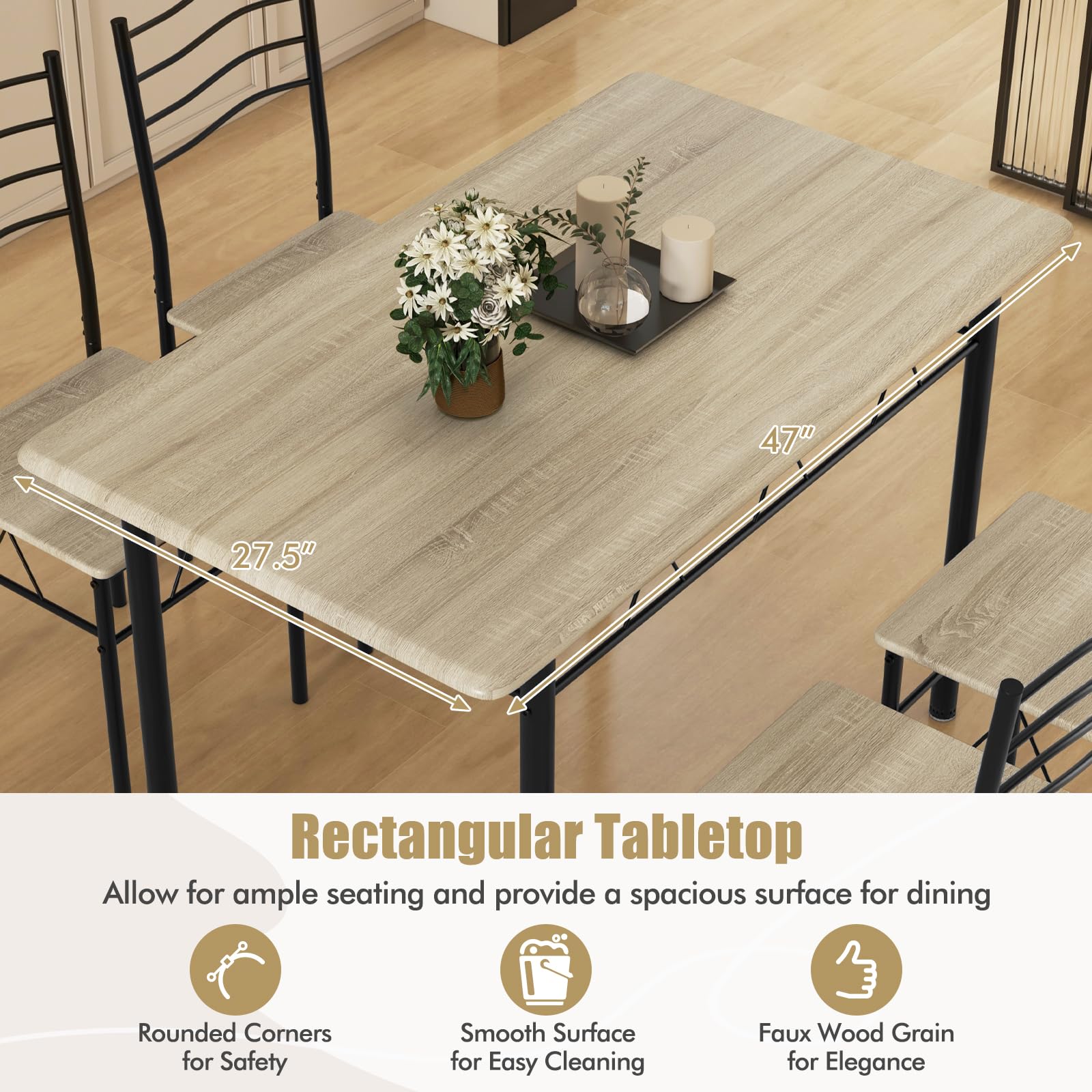 5-Piece Dining Table Set with 4 Chairs