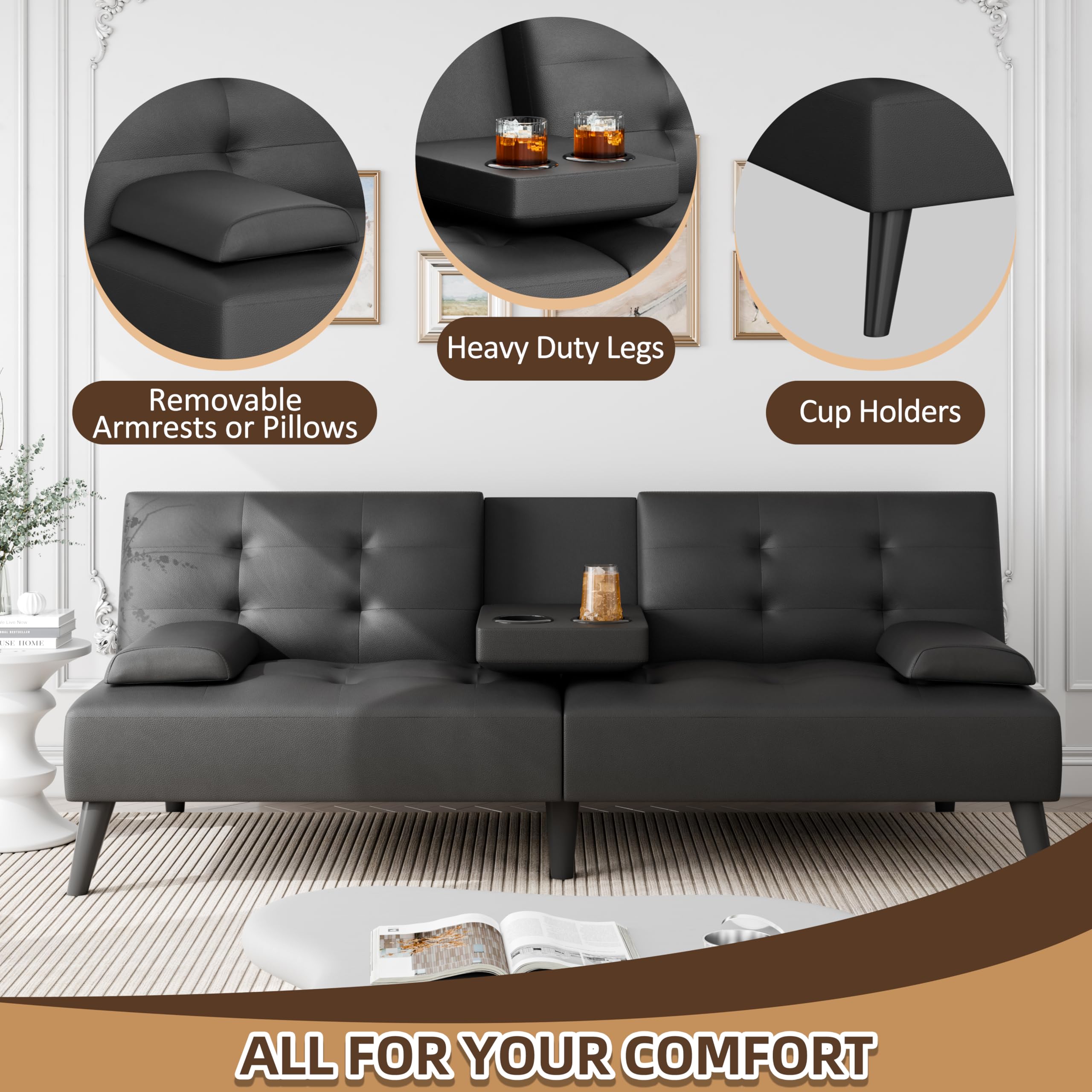 Convertible Futon Sofa Bed with Adjustable Recliner