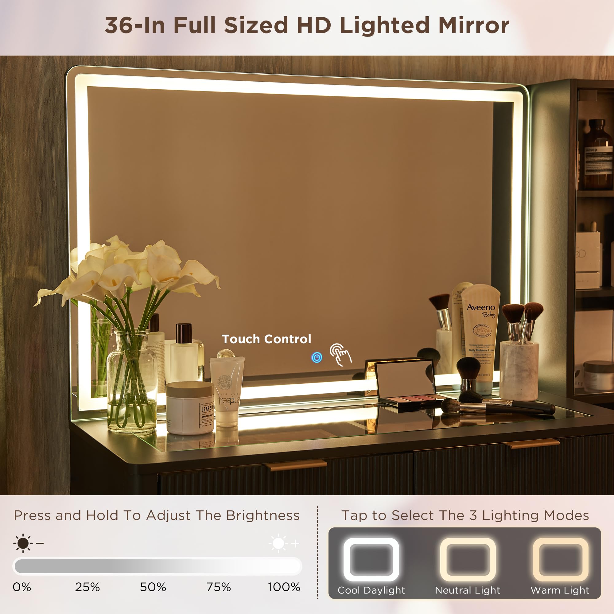 Makeup Vanity Desk with Lighted Mirror and 5 Drawers