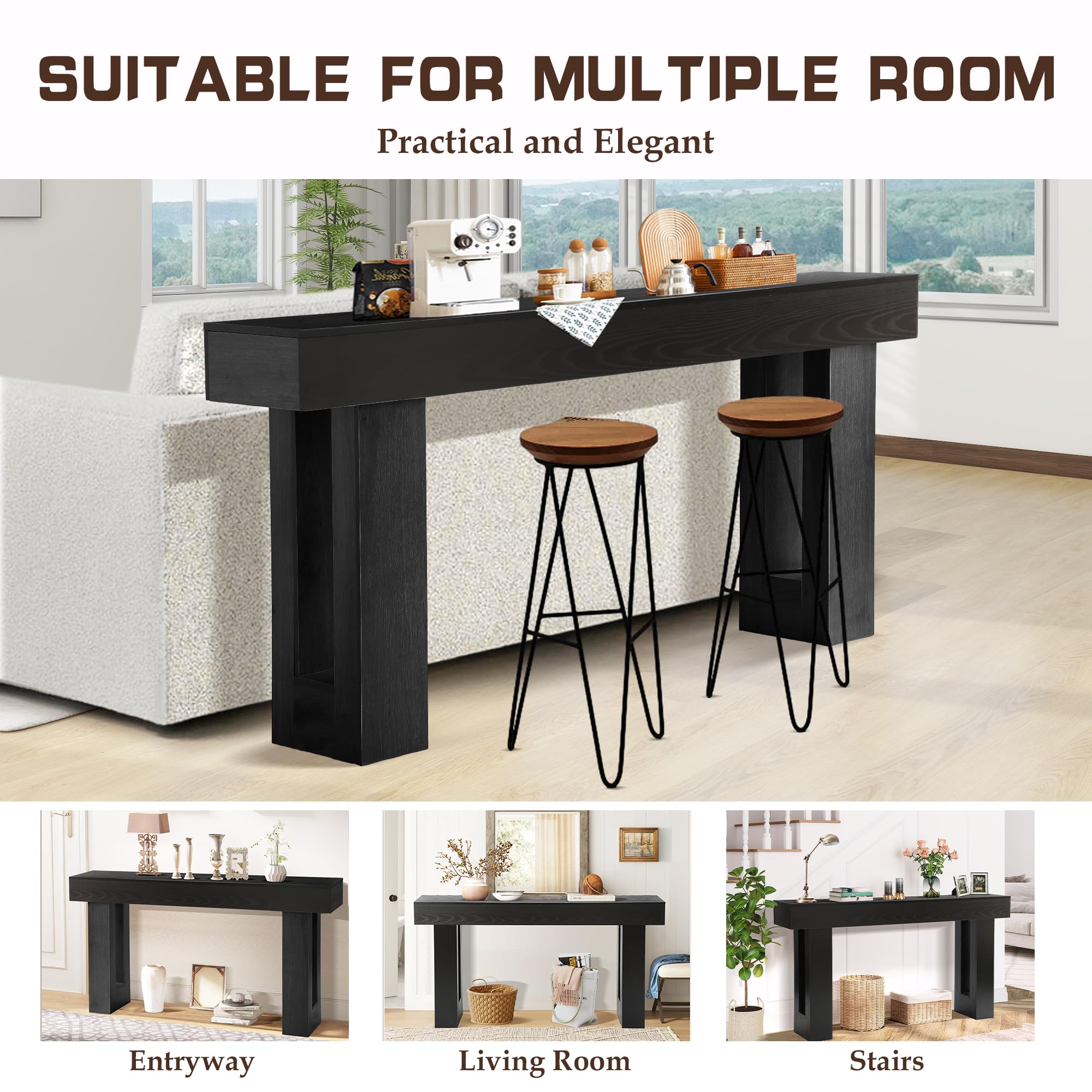 63" Long Console Table for Entryway with 2-Tier Storage